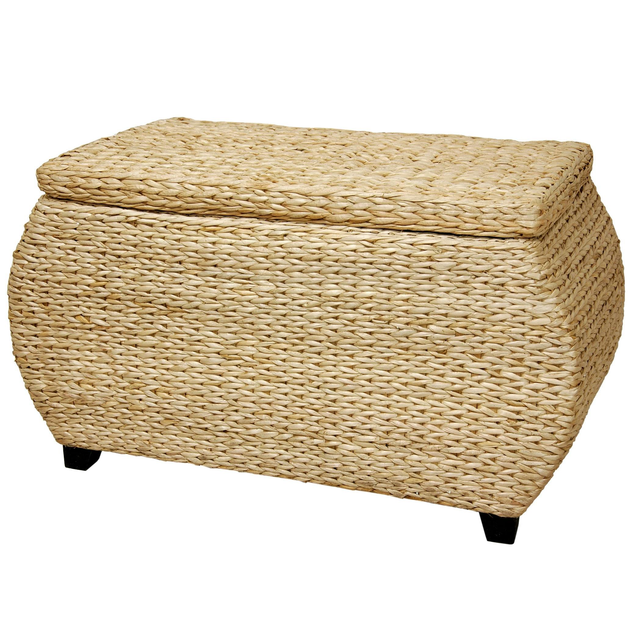 Eco-Friendly Woven Water Hyacinth Storage Trunk with Cotton Lining - Natural