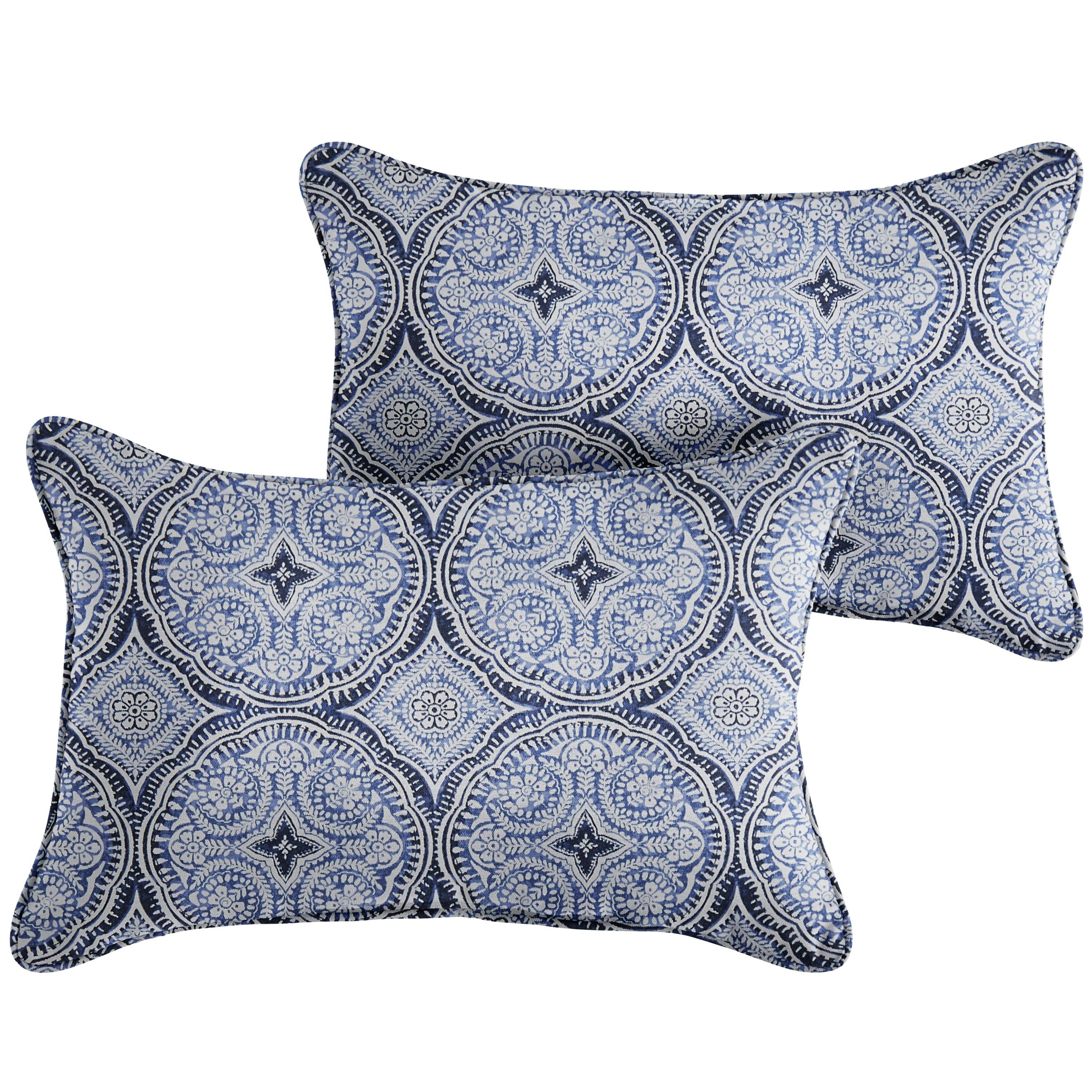 Blue Jean Corded Rectangular Indoor/Outdoor Lumbar Pillows, 20-inch Set of 2