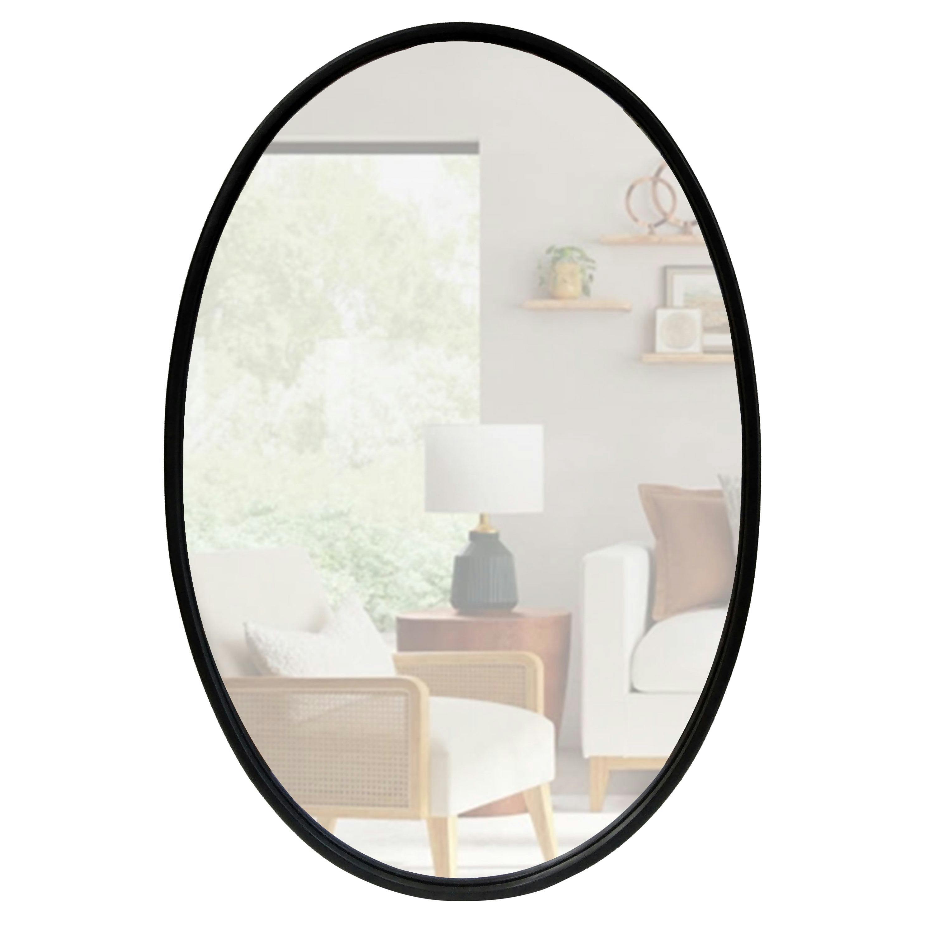Elegant Oval Black Iron and Wood Wall Mirror