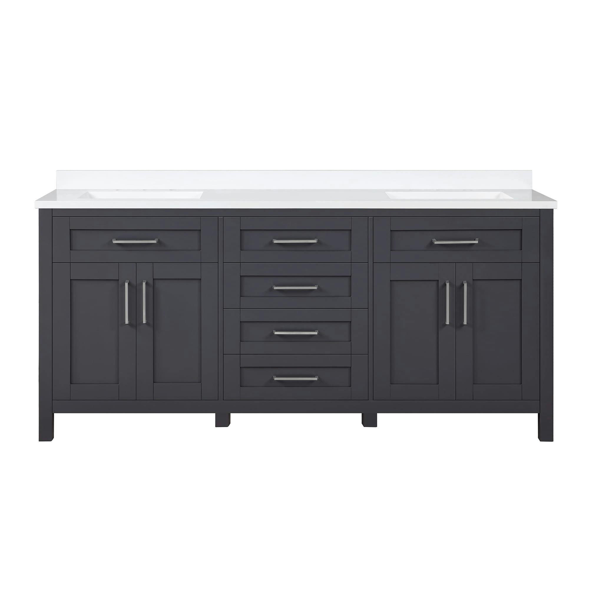 Tahoe 72" Dark Charcoal Double Vanity with White Engineered Marble
