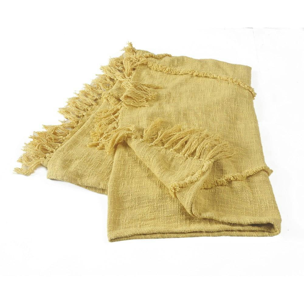 Bohemian Diamond Tufted Cotton Throw Blanket, Yellow, 50" x 60"