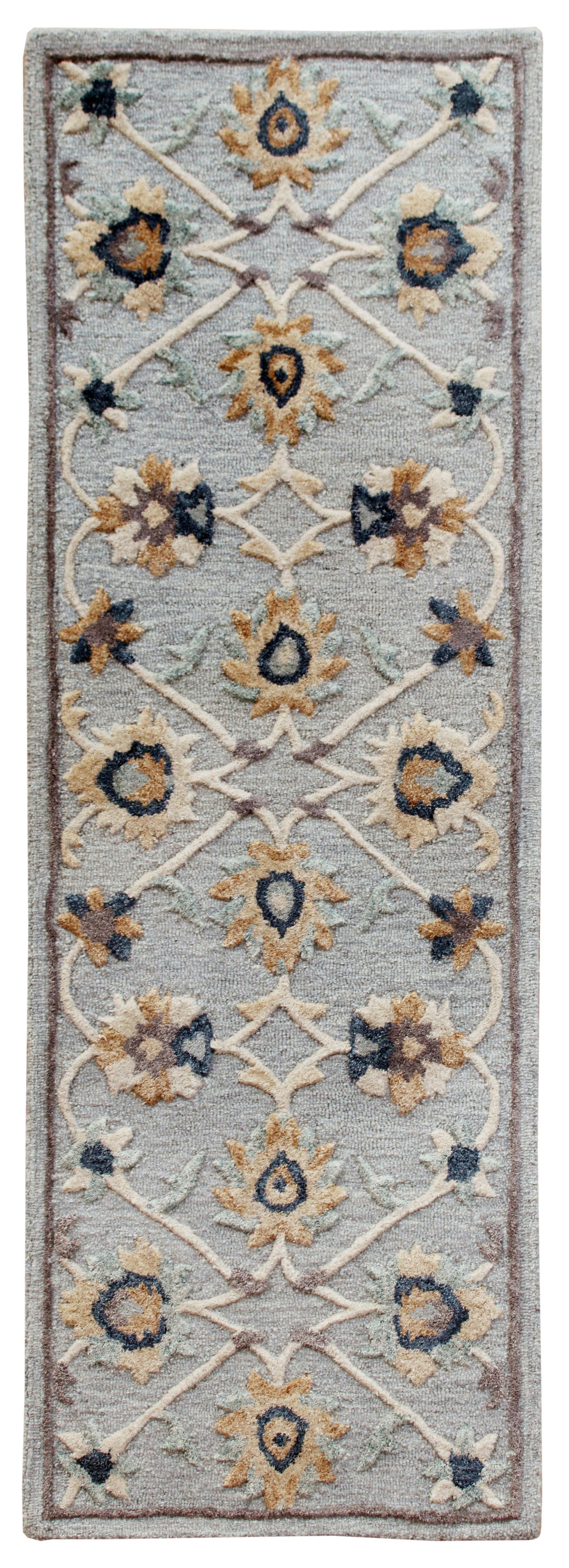 Handmade Tufted Wool Runner Rug, 2'3" x 6'9", Blue Stain-Resistant