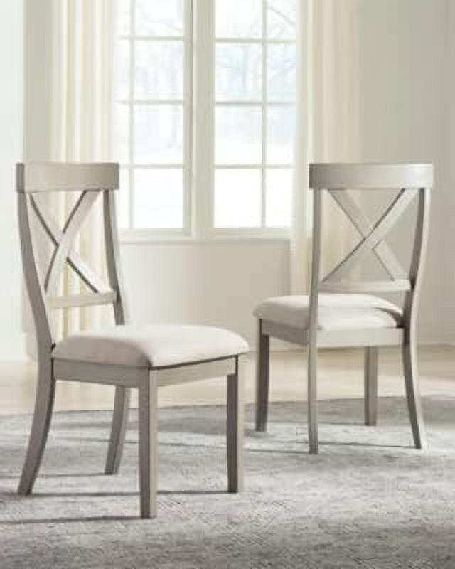 Transitional Cross-Back Upholstered Side Chair in Beige and Gray