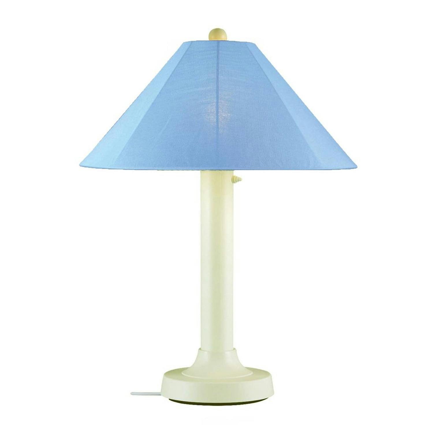 Elegant Bisque Outdoor Table Lamp with Sky Blue Shade