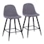 Mid-Century Modern Charcoal Fabric Counter Stools, Set of 2