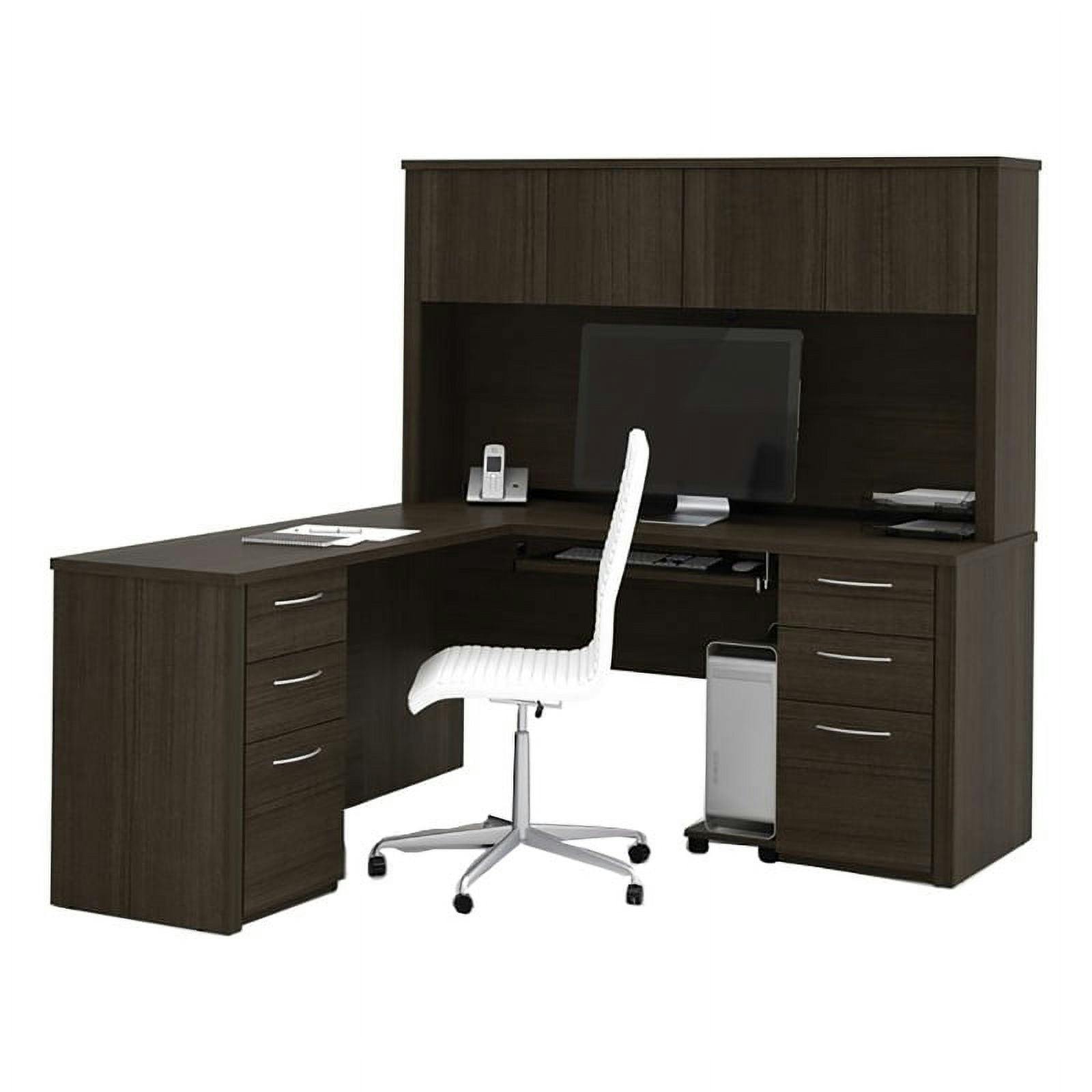 Executive 70'' Dark Chocolate Wood L-Shaped Desk with Hutch & Drawers