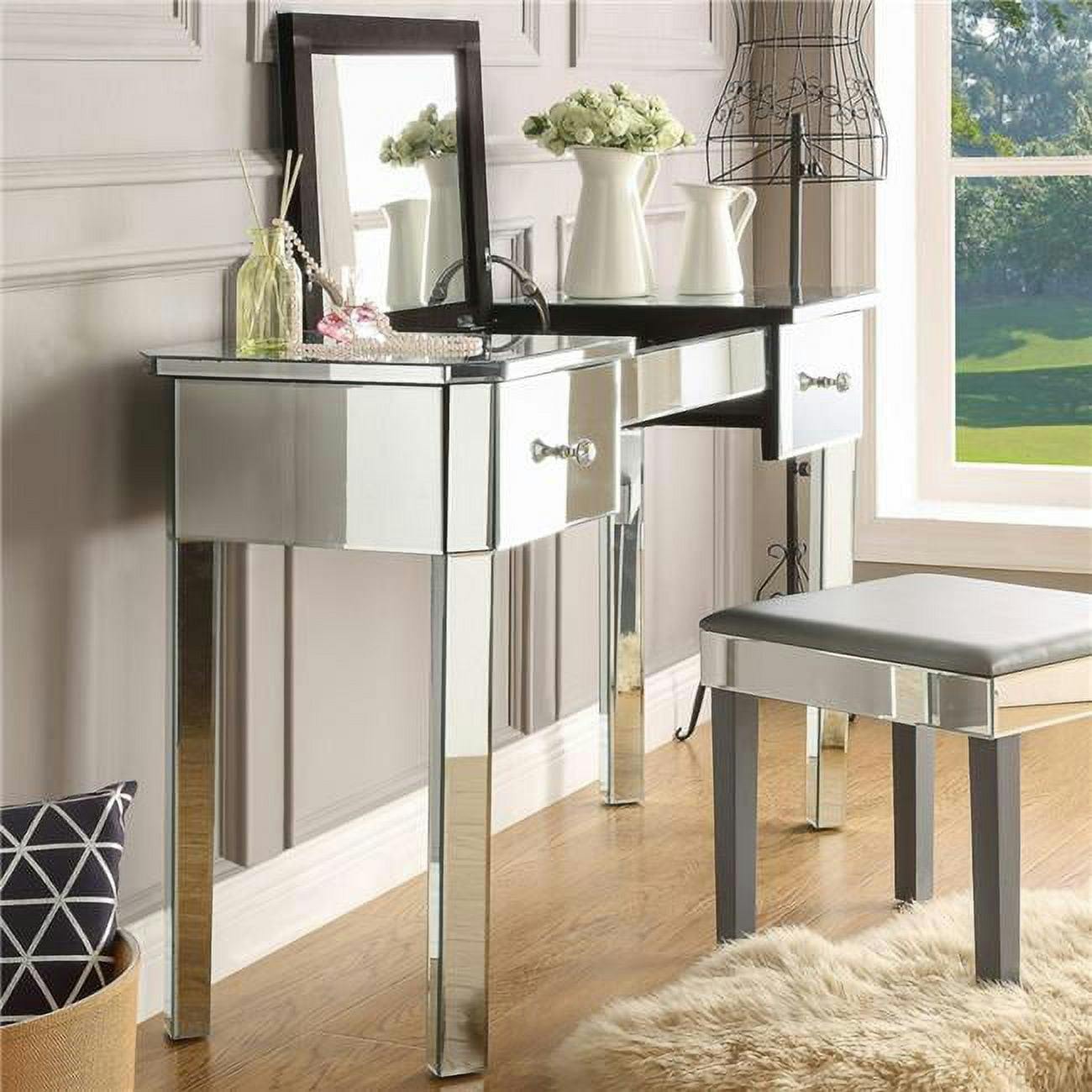 Elegant Glam Mirrored Vanity Desk with Lift-Up Top and Dual Drawers