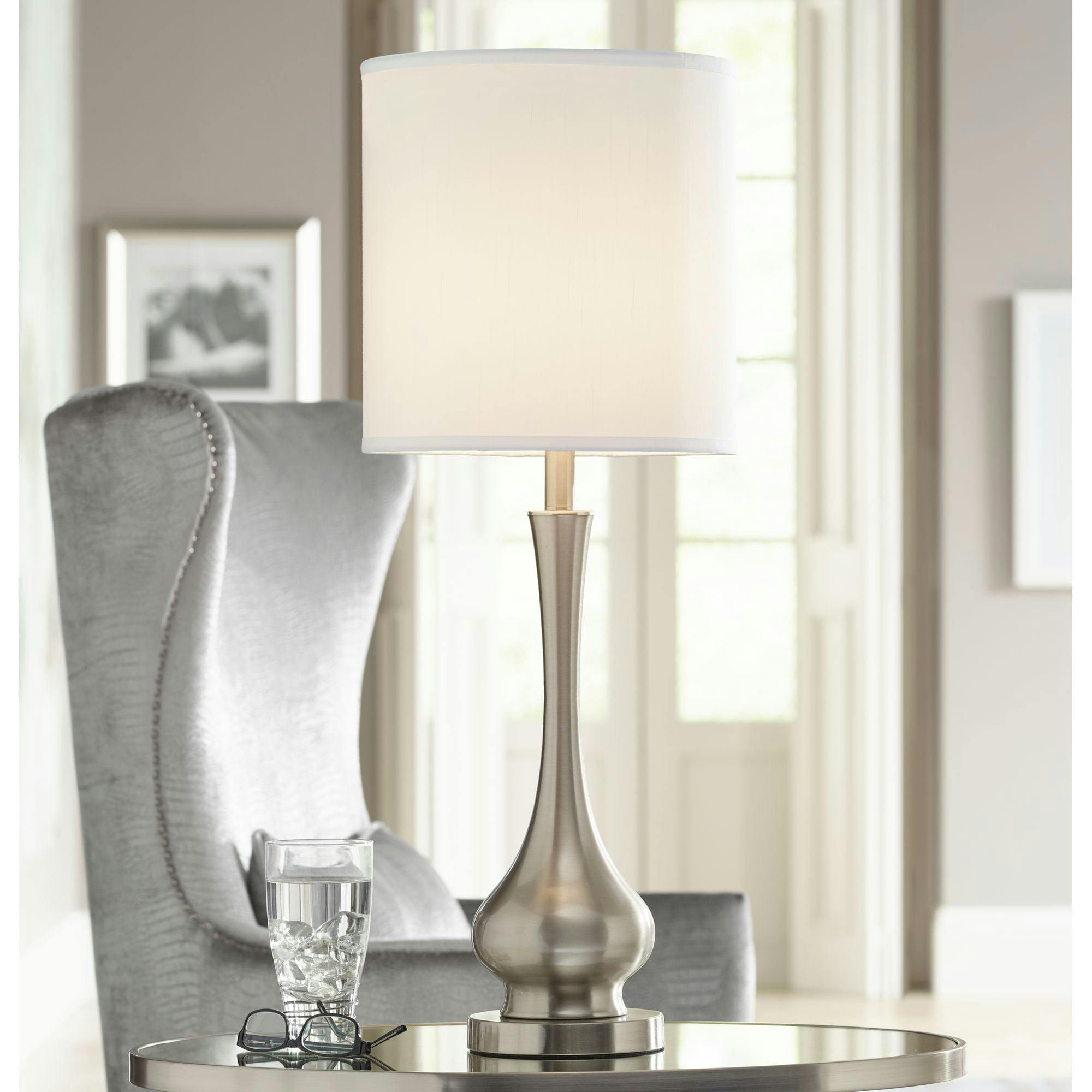 Brushed Nickel Gourd Table Lamp with White Fabric Shade