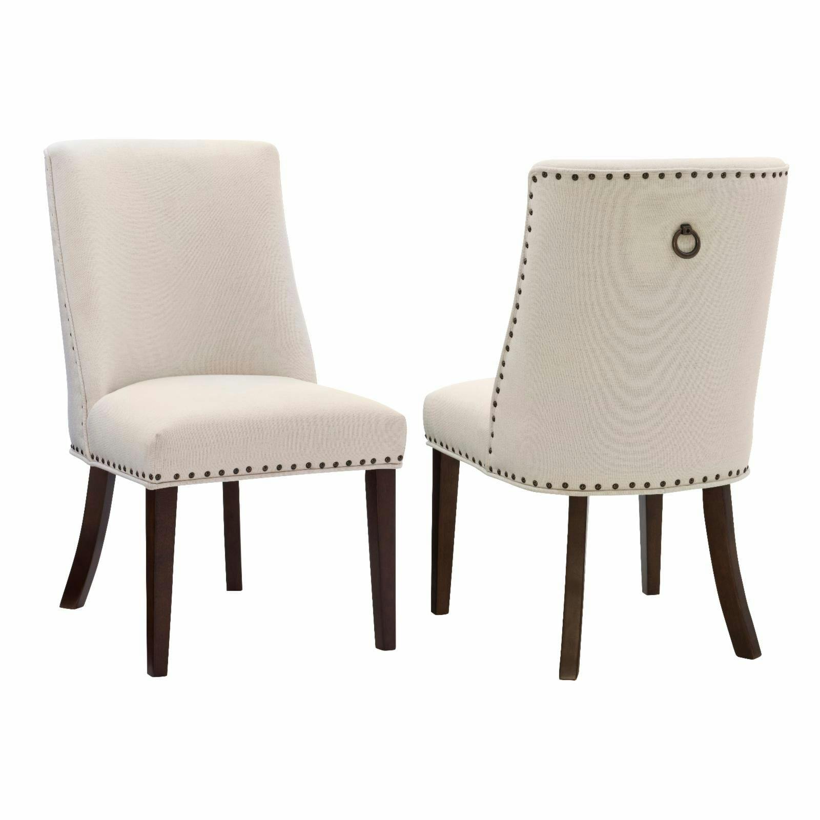Espresso Natural Wood Upholstered Dining Chair with Linen Seat