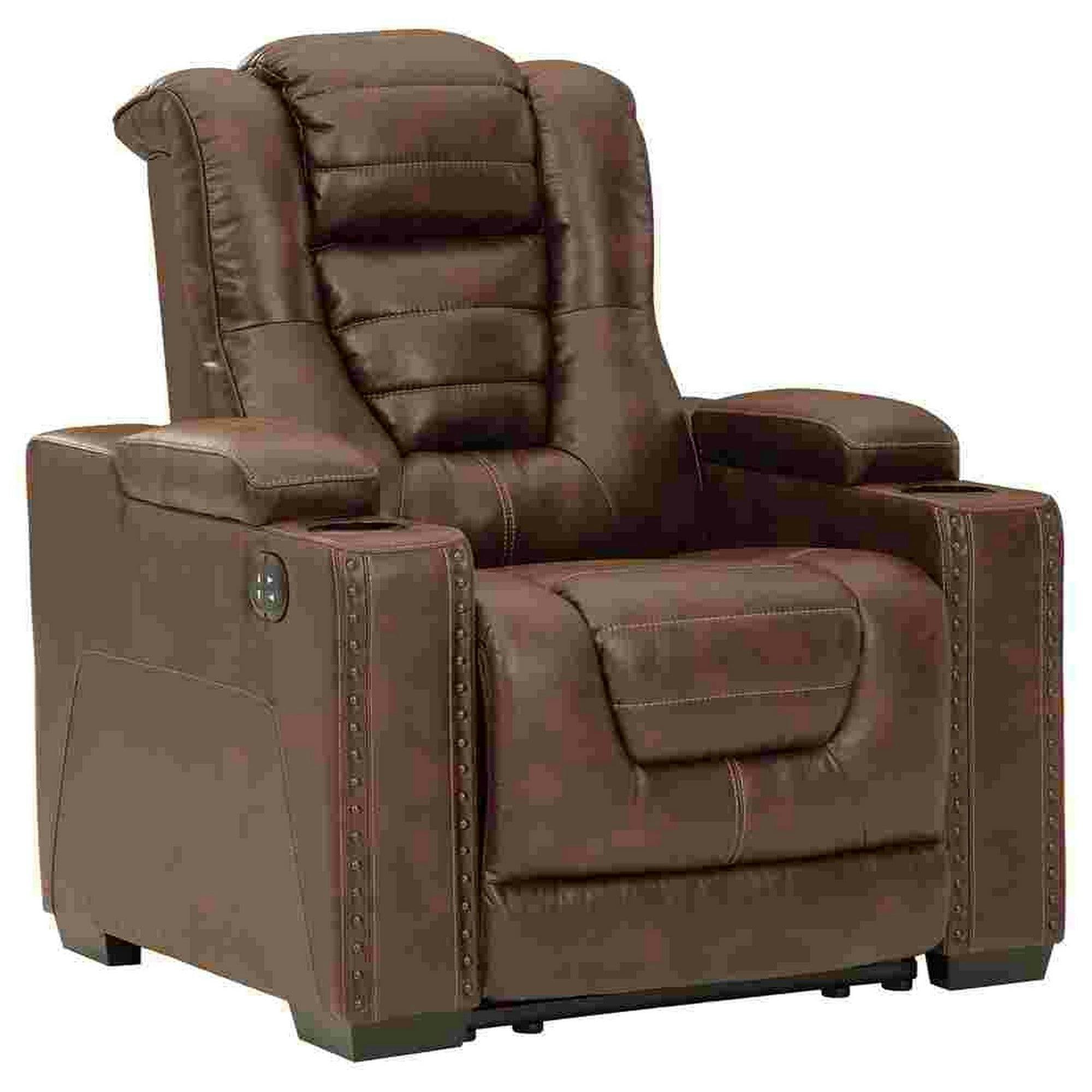 Classic Brown Faux Leather Wood-Base Recliner Chair