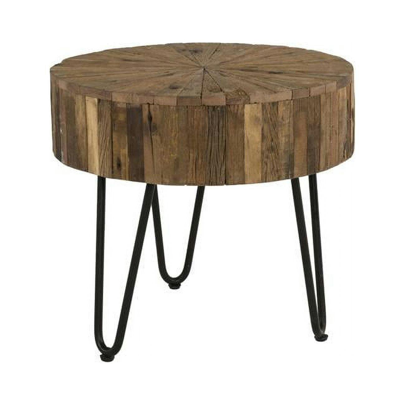 22" Rustic Reclaimed Wood Round End Table with Iron Hairpin Legs