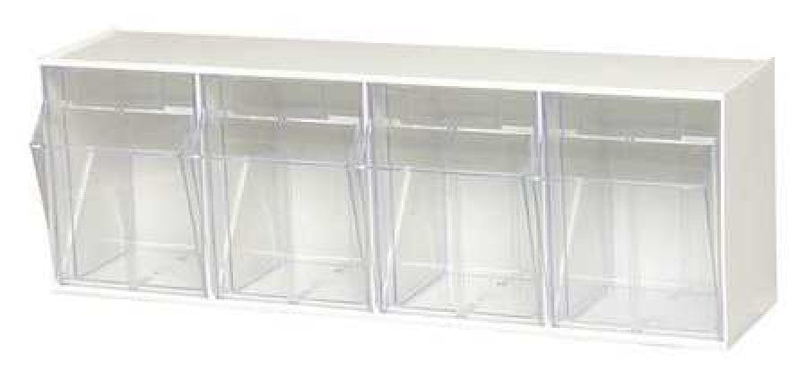 Modular White Tip-Out Bin Cabinet with Clear Compartments