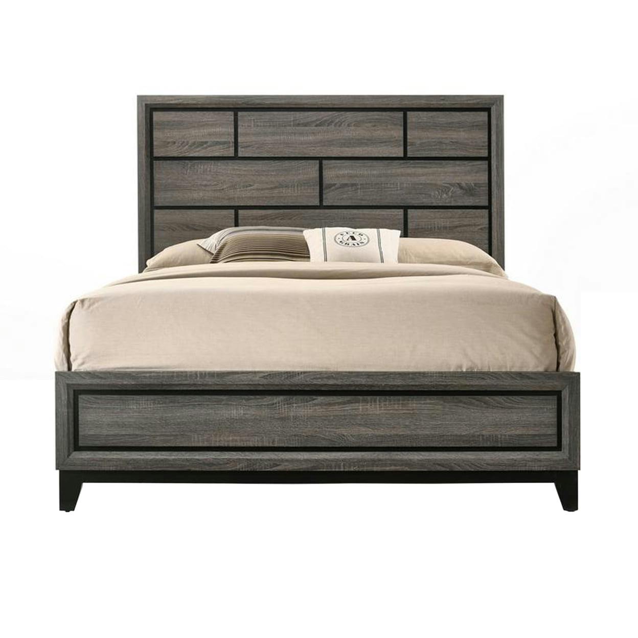 Elegant Weathered Gray Queen Bed with Upholstered Headboard
