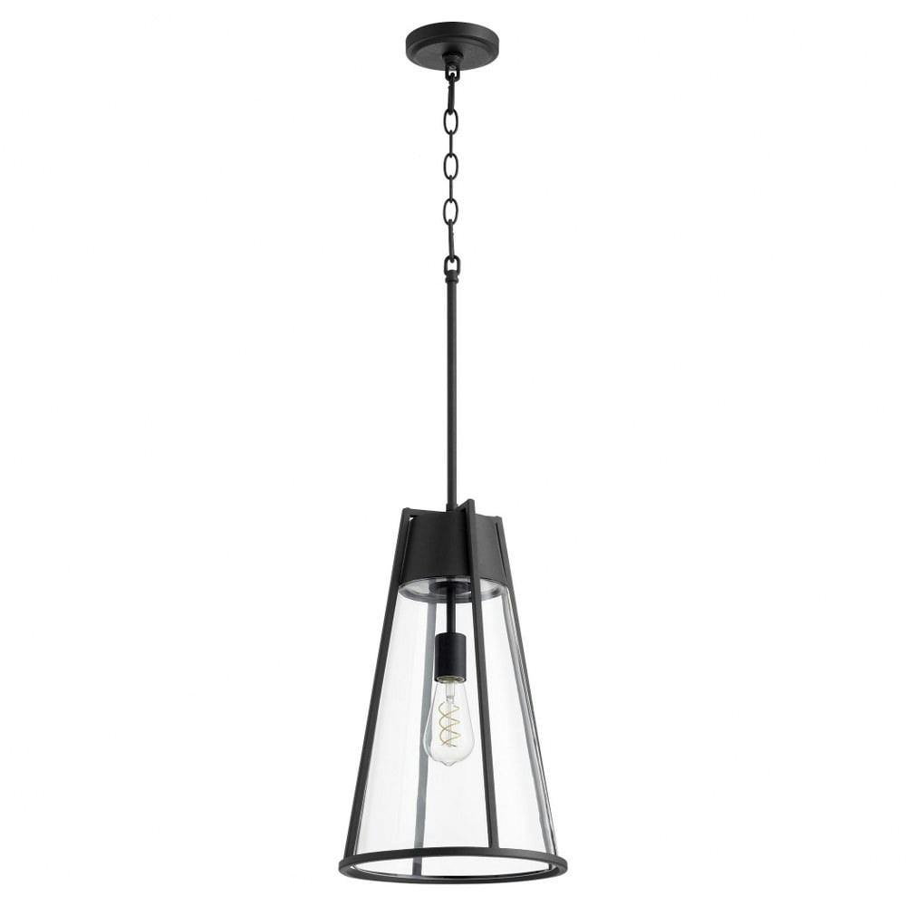 Noir Transitional 1-Light Pendant with Clear Glass Drum Shade