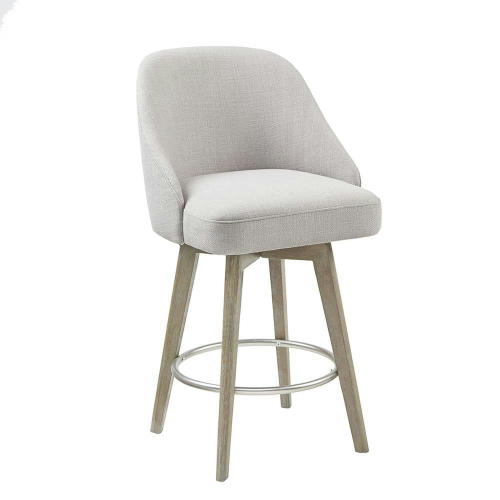 Elegant Reclaimed Grey Swivel Counter Stool with Metal Ring Footrest