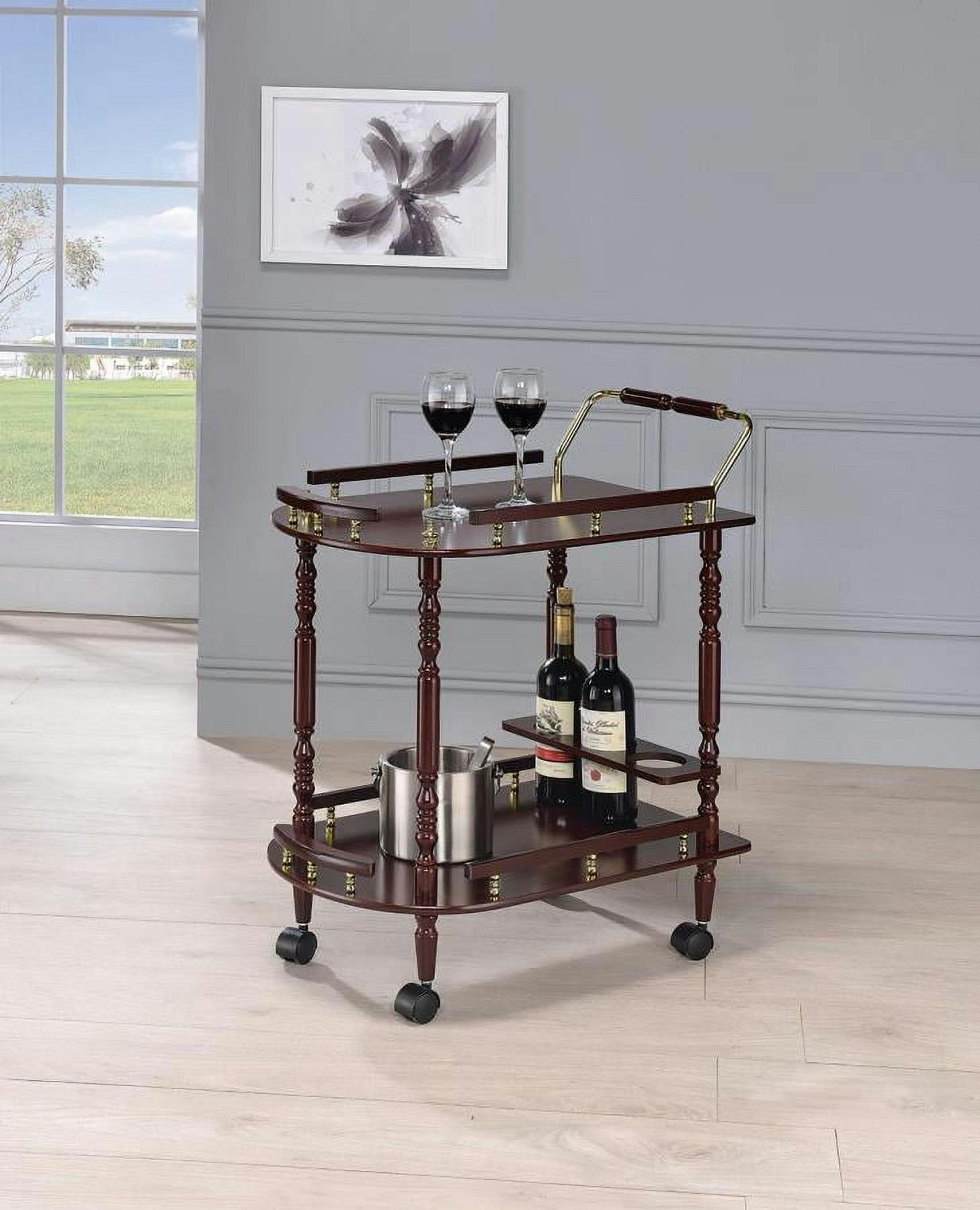 Elegant Merlot and Brass Round Serving Cart with Wine Storage
