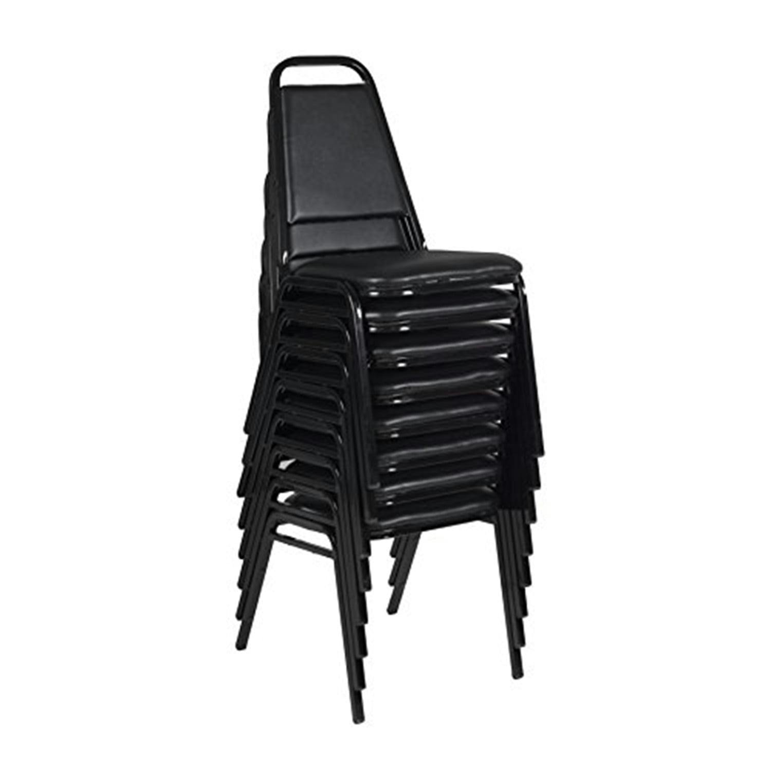 Sleek Black Vinyl and Metal High-Back Stackable Chair Set