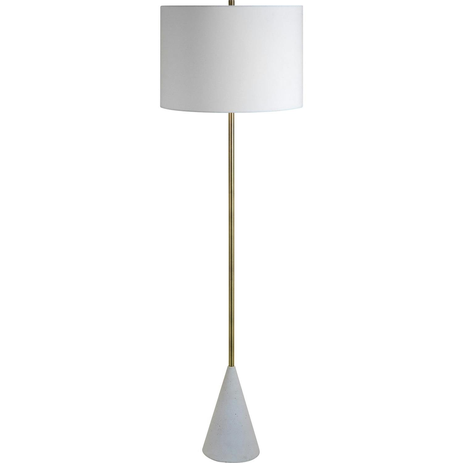 Antique Brushed Brass Adjustable Floor Lamp with Off-White Cotton Shade
