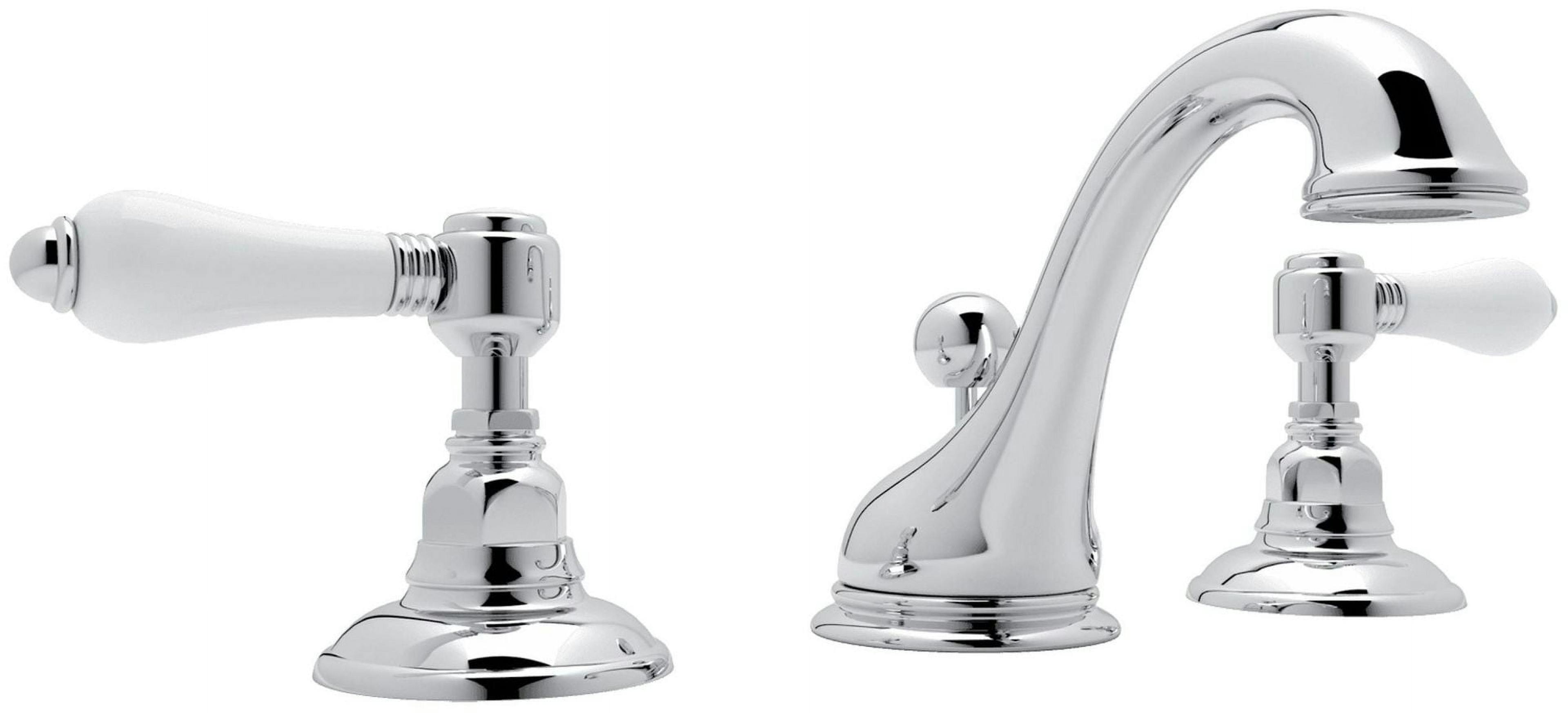 Elegant Viaggio Polished Chrome Widespread Bathroom Faucet with Porcelain Levers