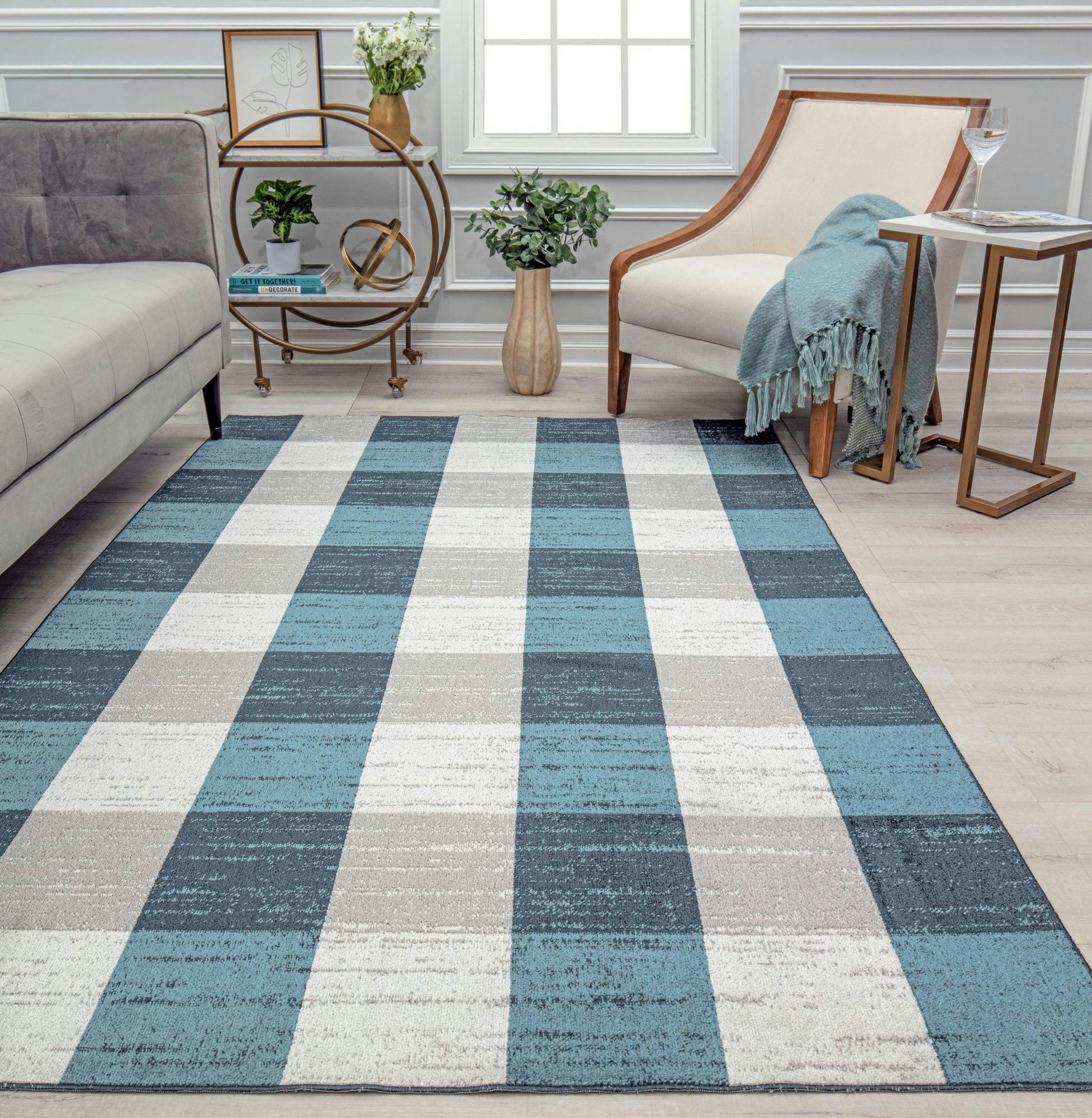 Bedford Check Red Plaid 24" Synthetic Stain-Resistant Area Rug