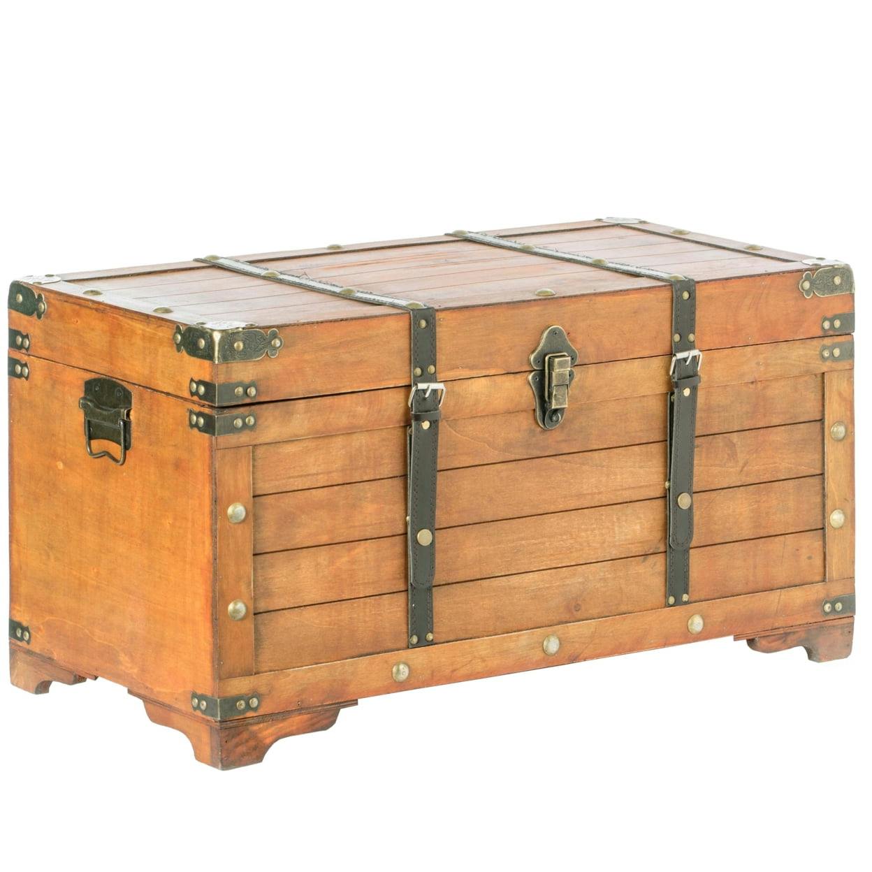 Rustic Brown Large Wooden Storage Trunk with Lockable Latch