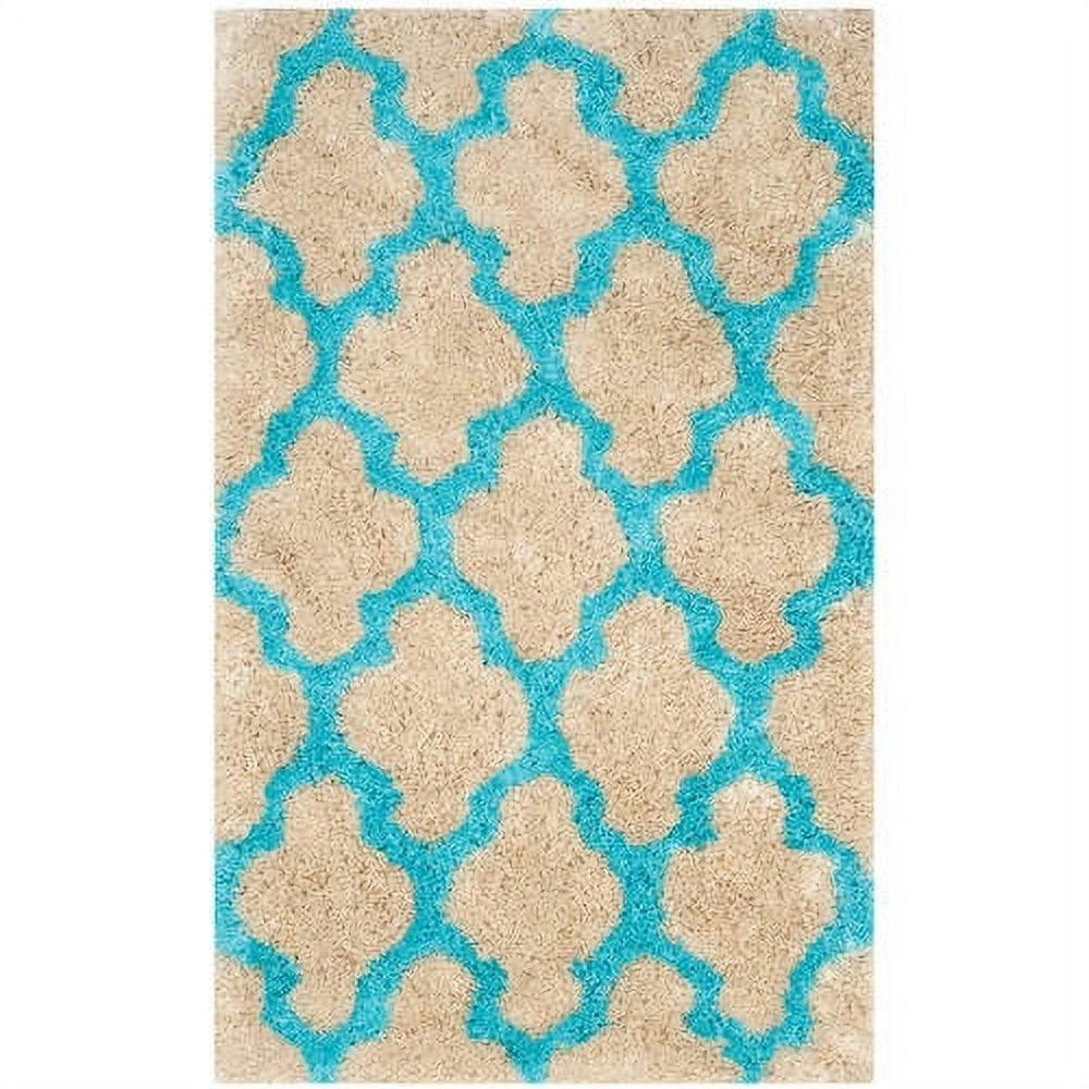 Cream and Blue Hand-Tufted Shag Rug, 3' x 5', Reversible