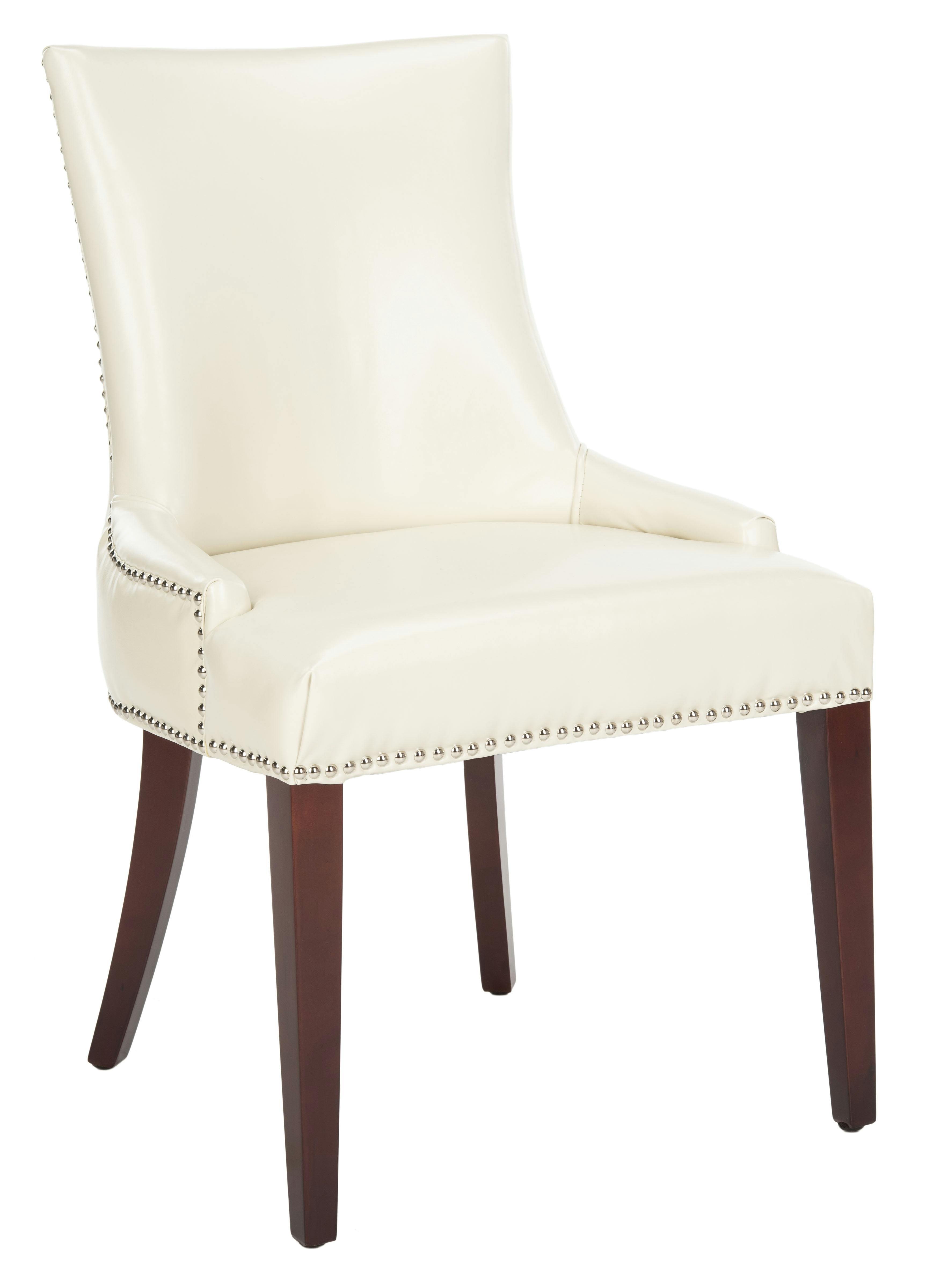 Elegant Cream Leather Upholstered Parsons Side Chair with Birch Wood Legs