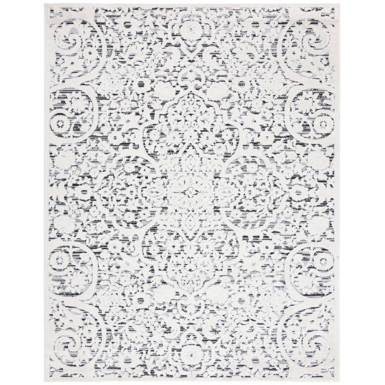 Cabana Floral Ivory & Grey Easy-Care Outdoor Rug - 54"x16"