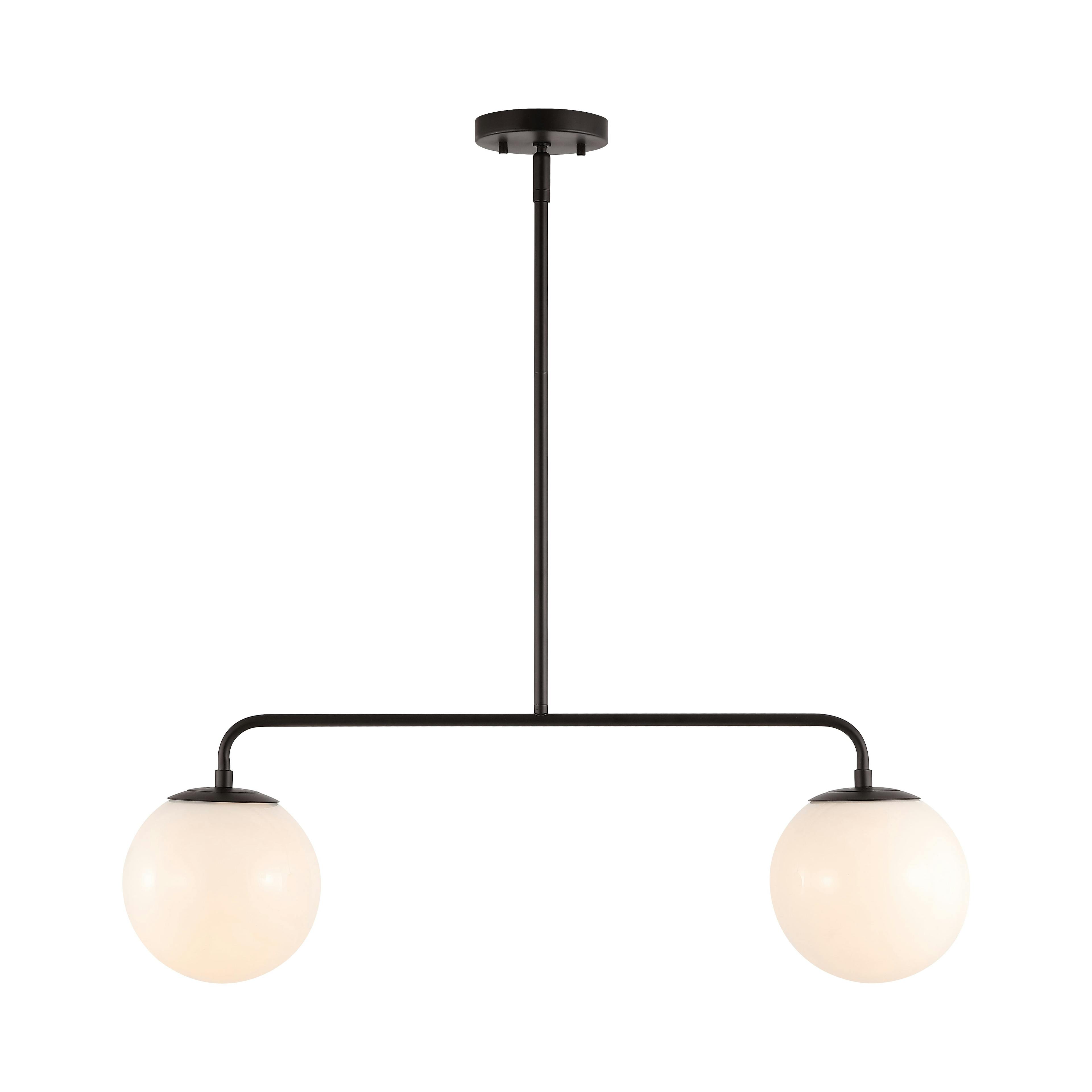 Conyer Matte Black Extendable Pendant with White Globe Shades