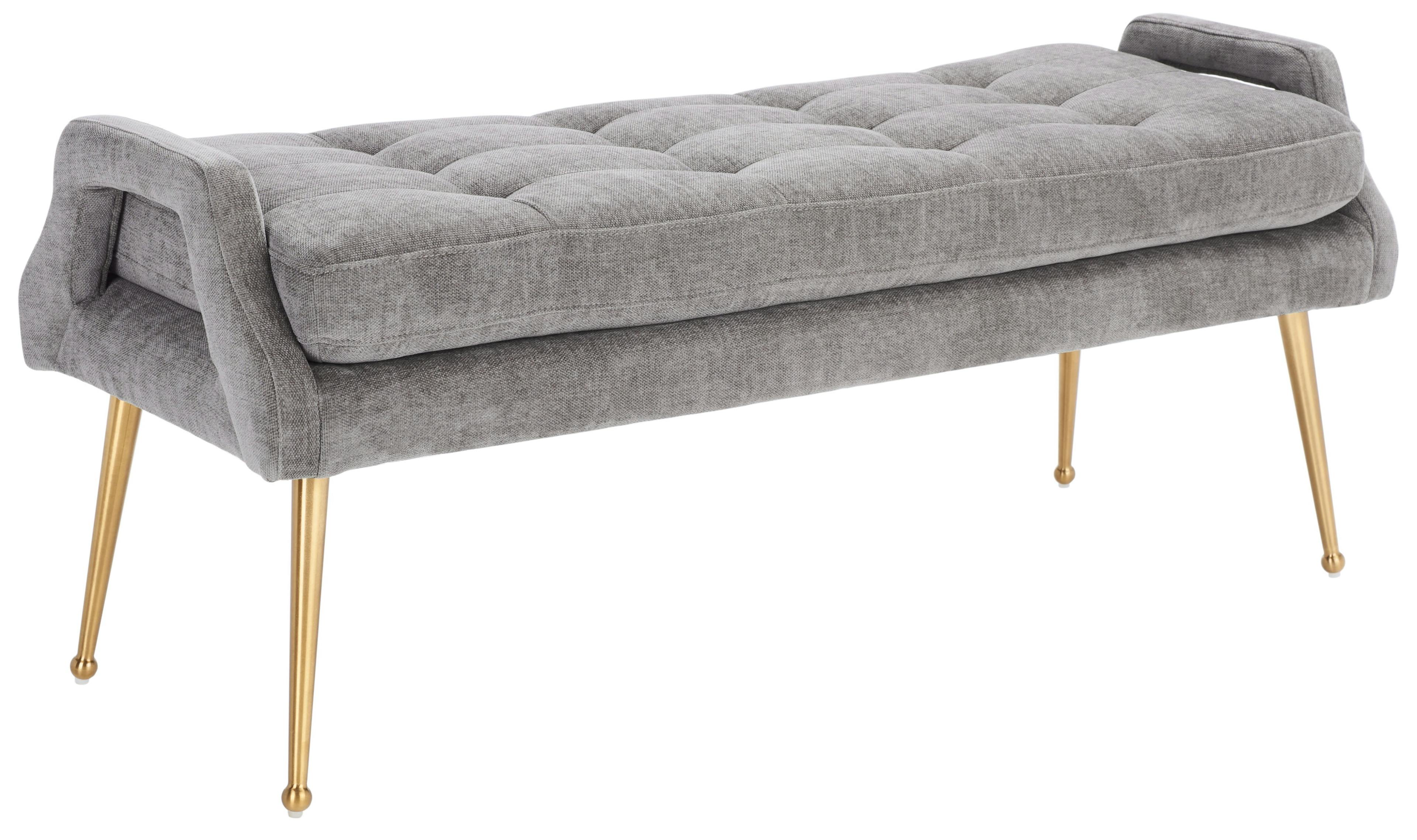 Everdeen Charcoal Tufted Bench with Brushed Gold Legs and Storage