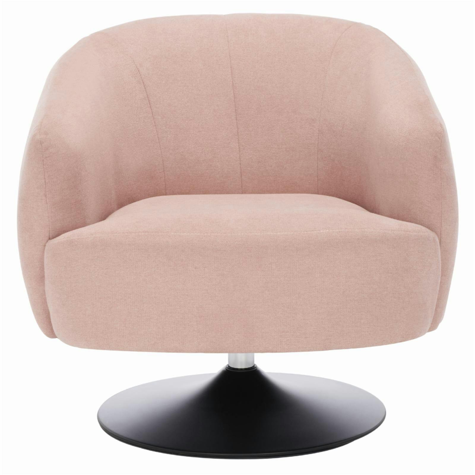 Blush Velvet Swivel Barrel Accent Chair with Wood Detailing