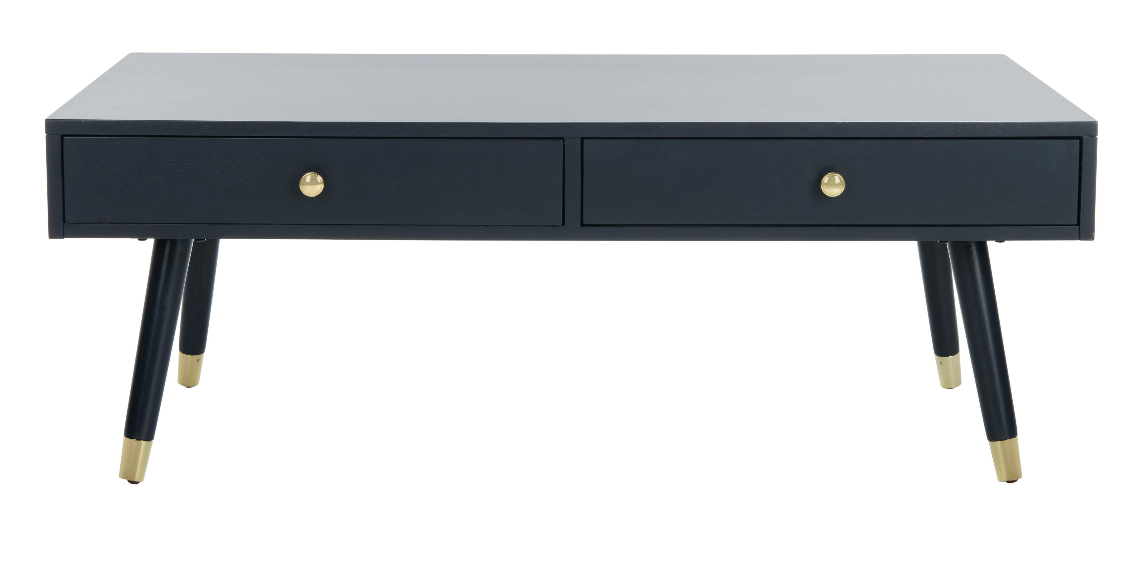 Transitional Navy and Gold 48" Wood Metal Coffee Table with Storage