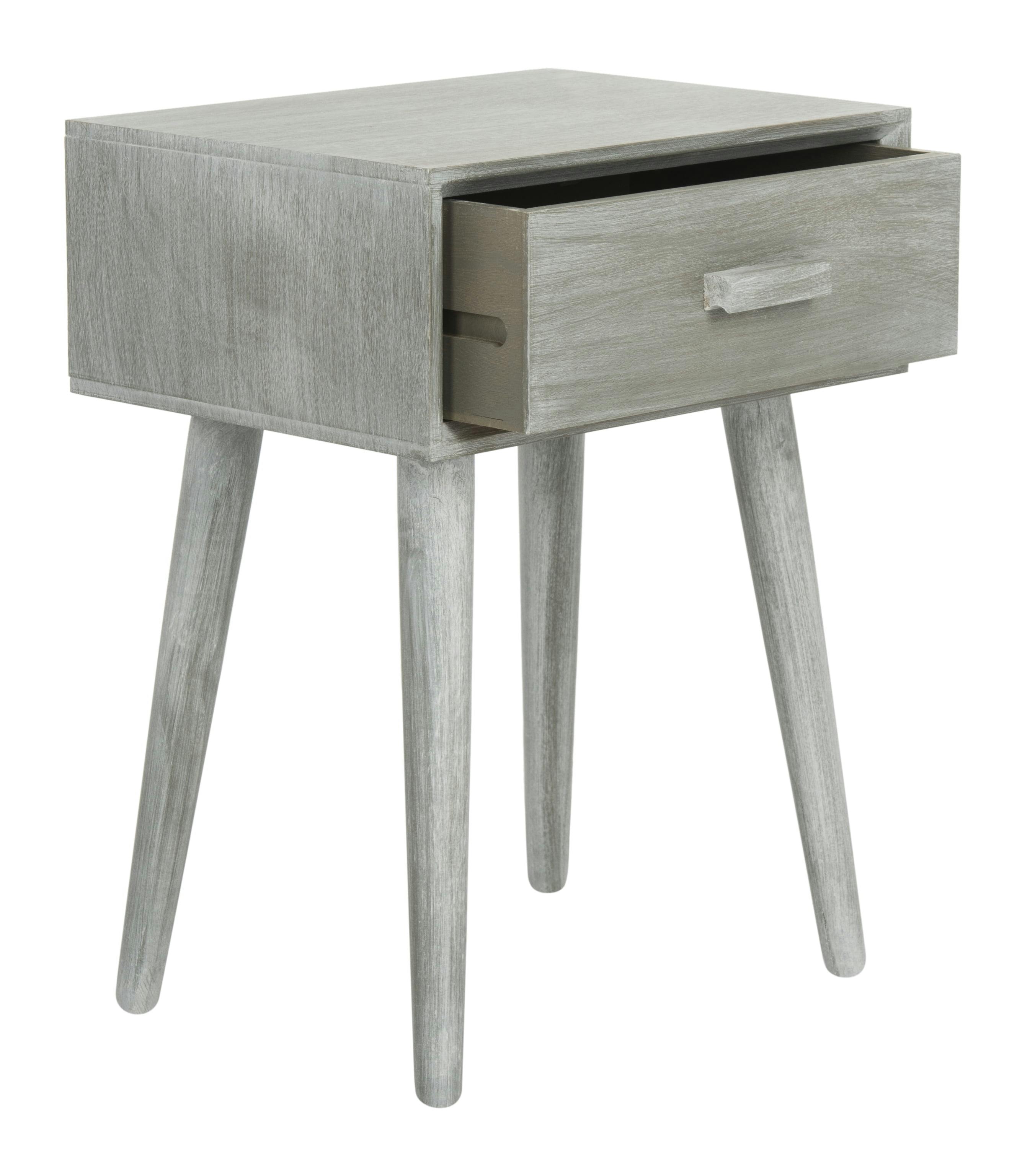 Transitional Slate Grey Rectangular Pine Wood Side Table with Storage