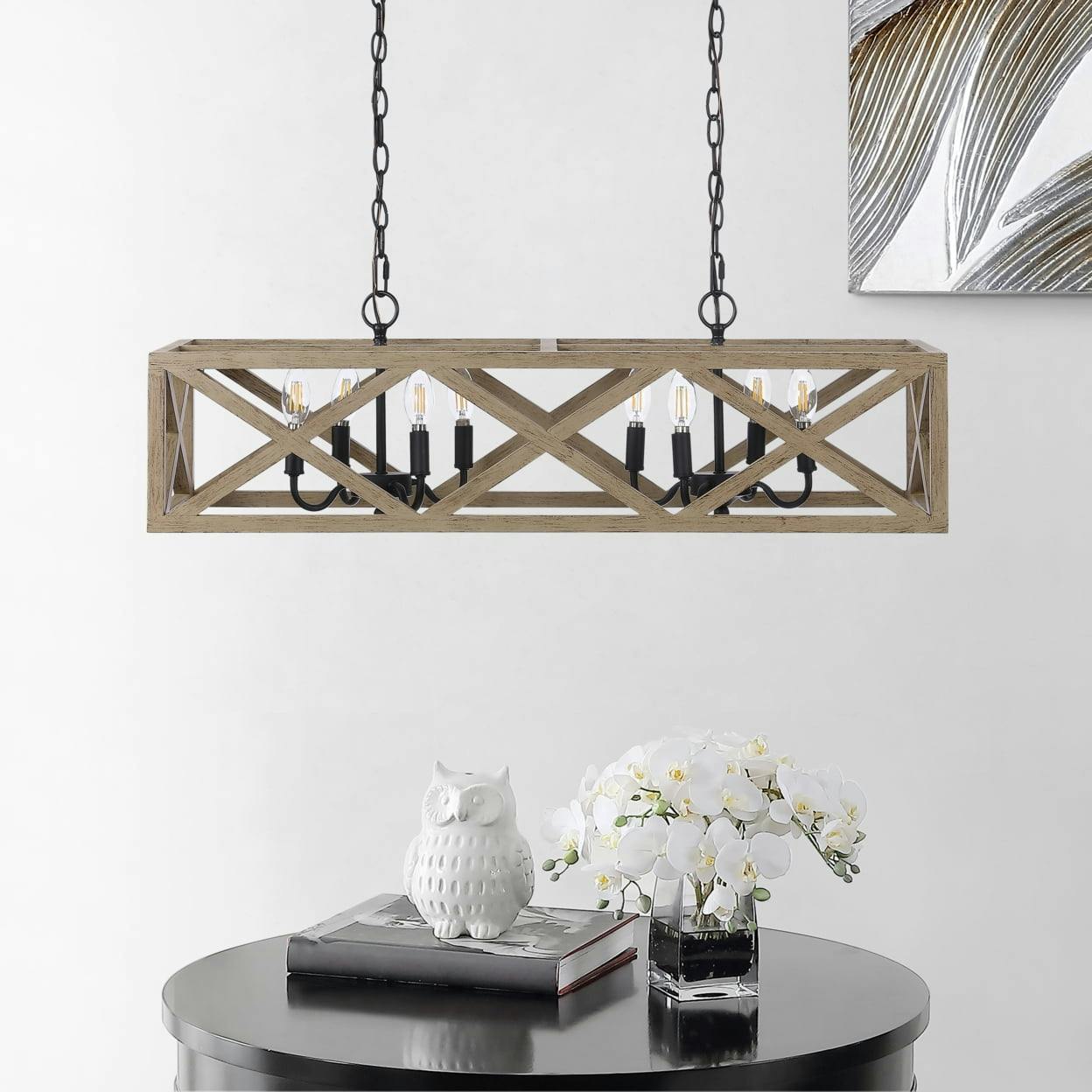 Modern Black 36" LED Farmhouse Pendant with Wood Accents