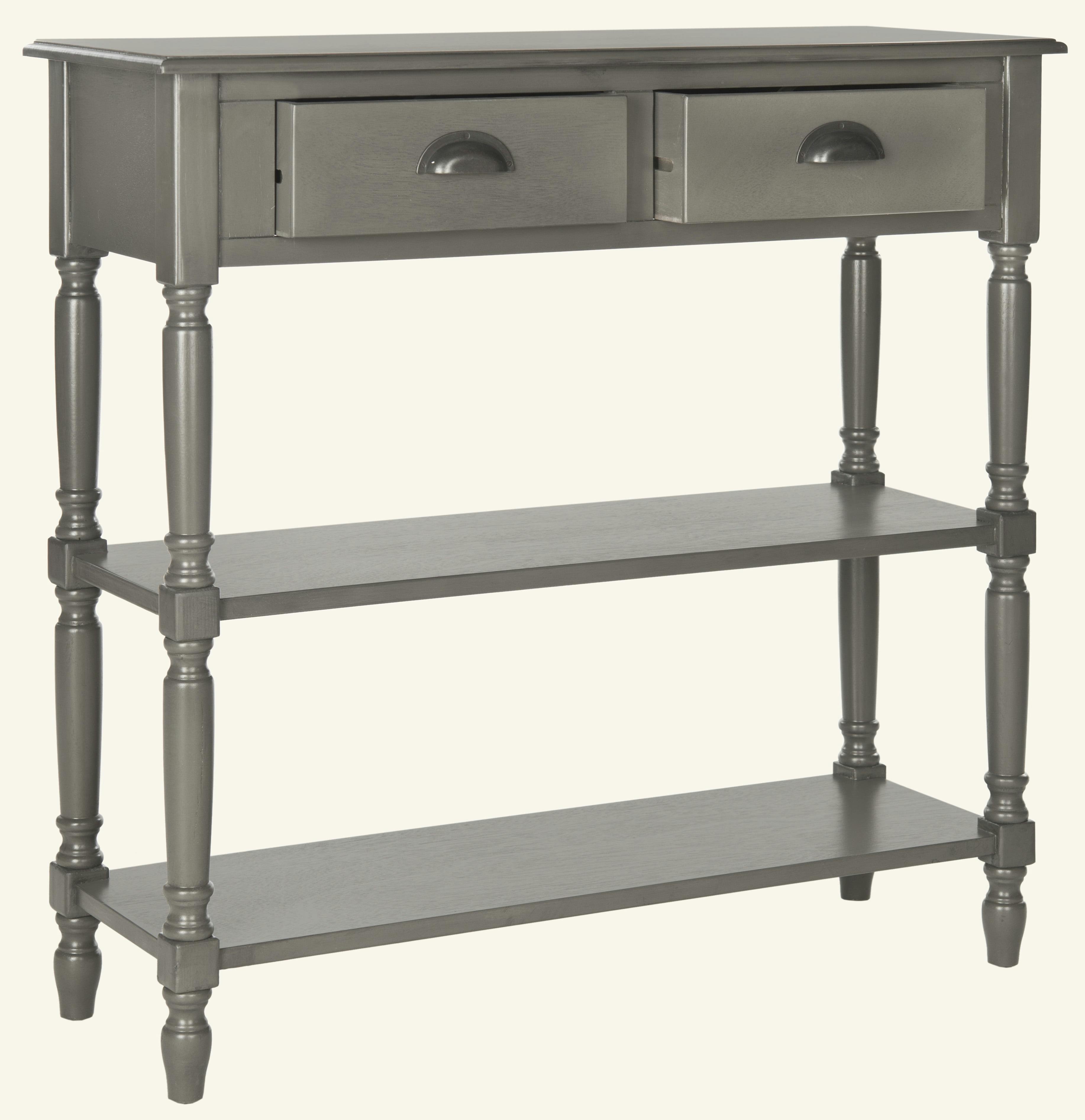 Transitional Gray Pine and Metal Demilune Console with Storage