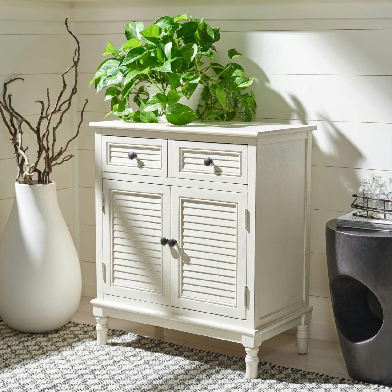 Tate Distressed White Farmhouse Chic Sideboard with Turned Legs