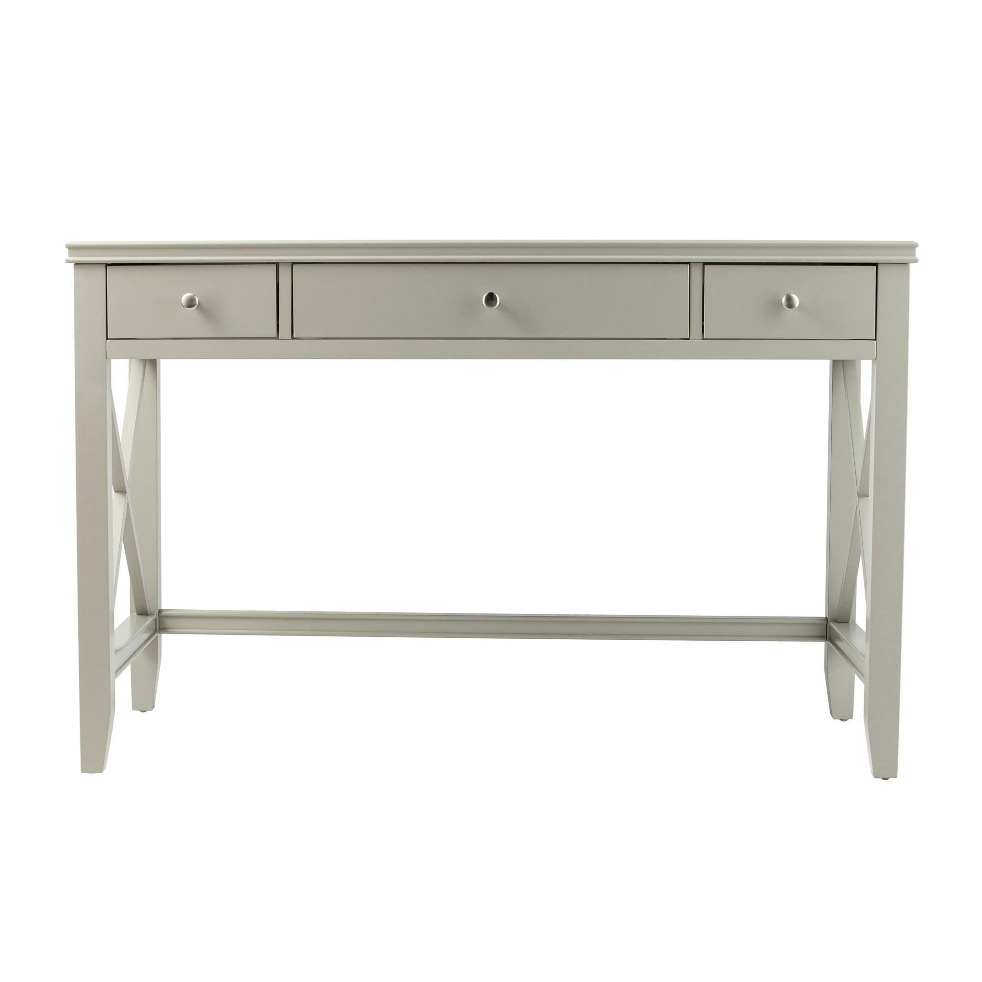 Traditional Gray Wooden Farmhouse Desk with Silver Hardware