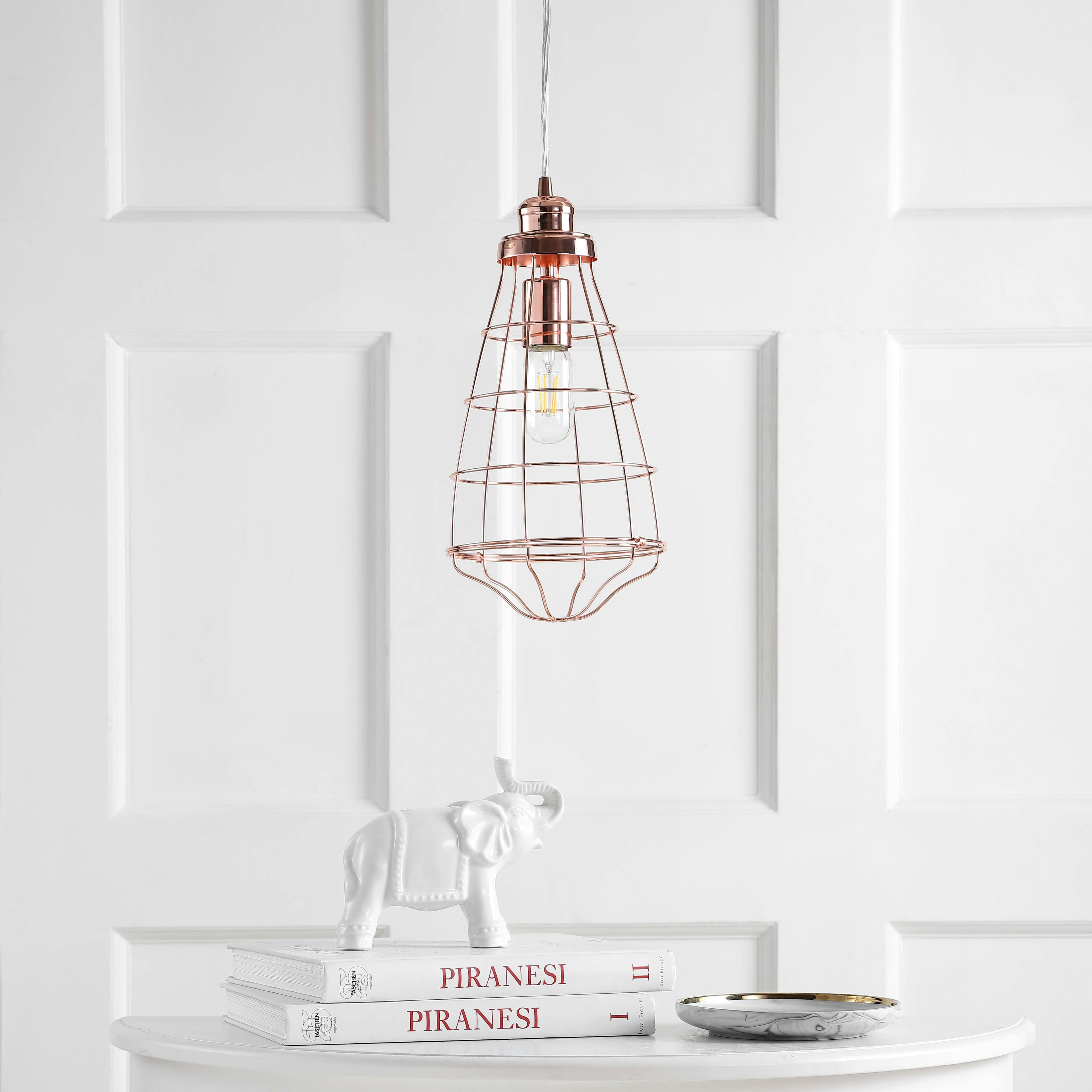 Contemporary Copper Cage-Style Adjustable LED Pendant