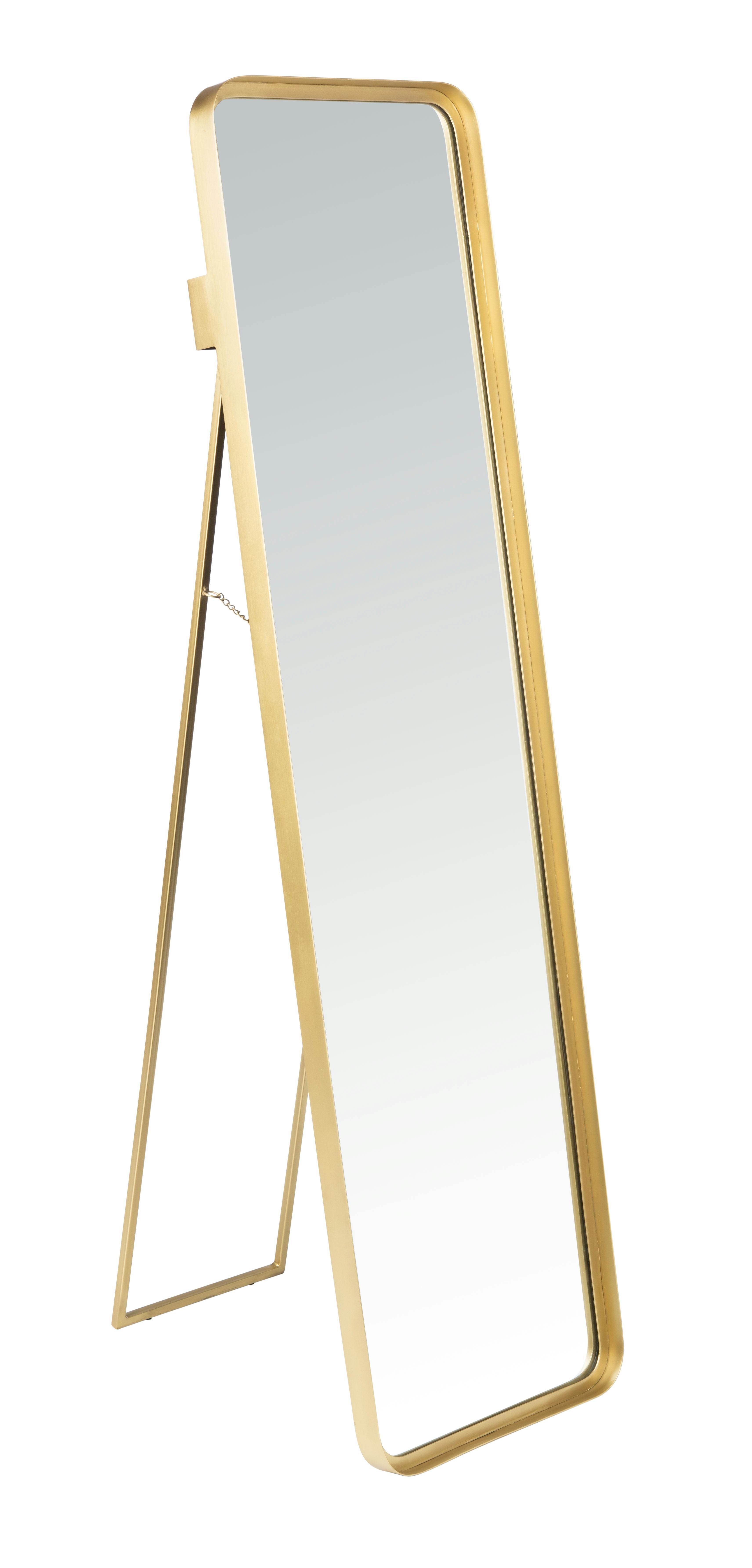 Contemporary Full-Length Wood Mirror in Brushed Gold