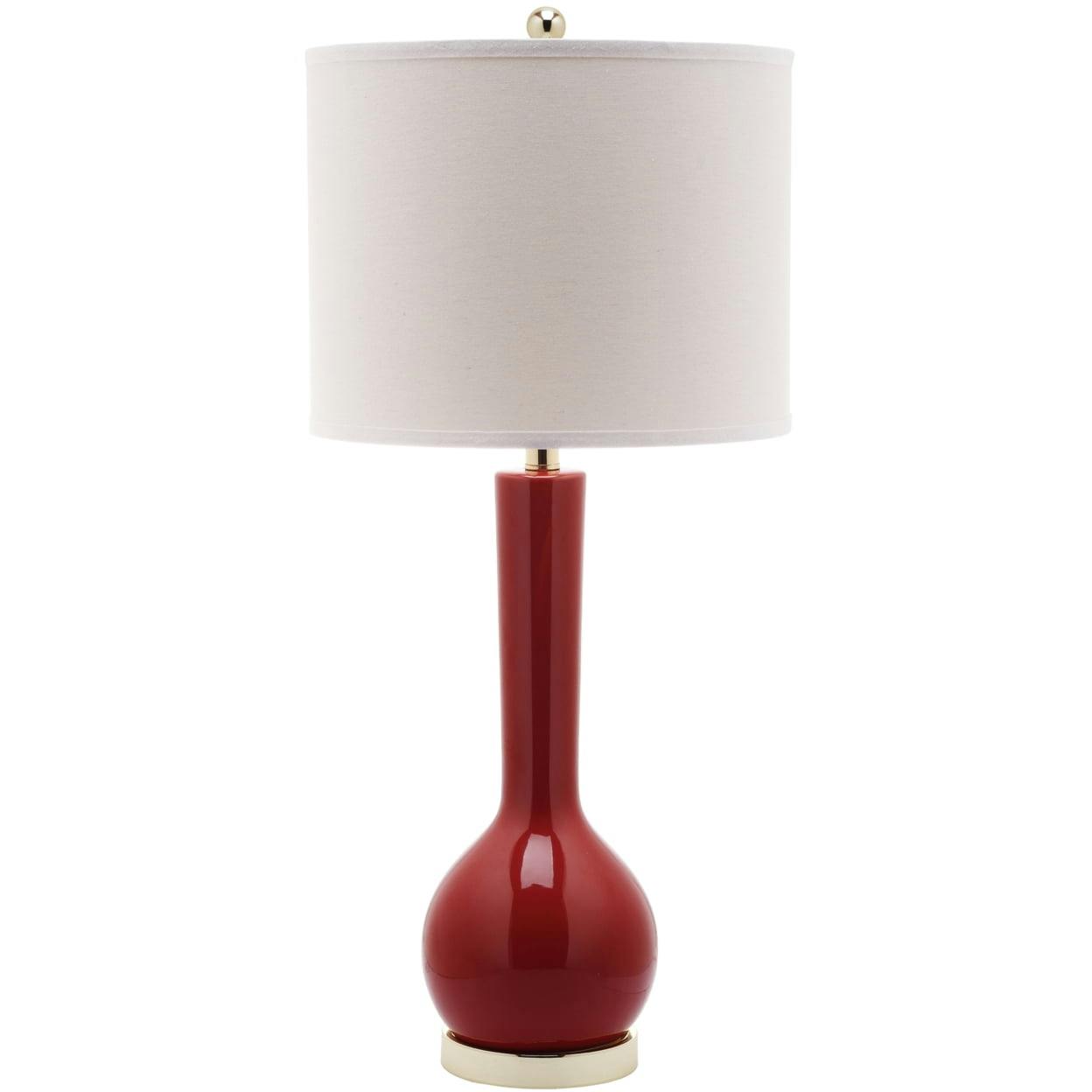 Elegant Red Ceramic Gourd Table Lamp with Off-White Shade