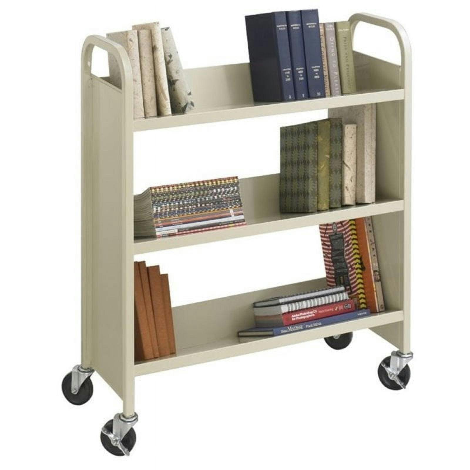 Sand Powder-Coated Steel 3-Shelf Mobile Trolley with Casters