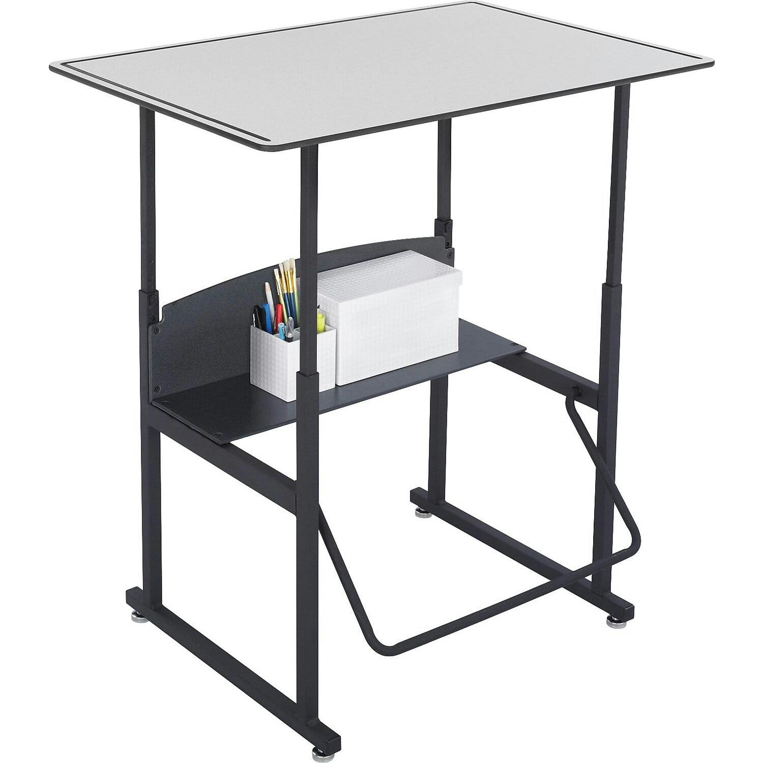Adjustable Height Black Steel Standing Desk with Drawer and Footrest