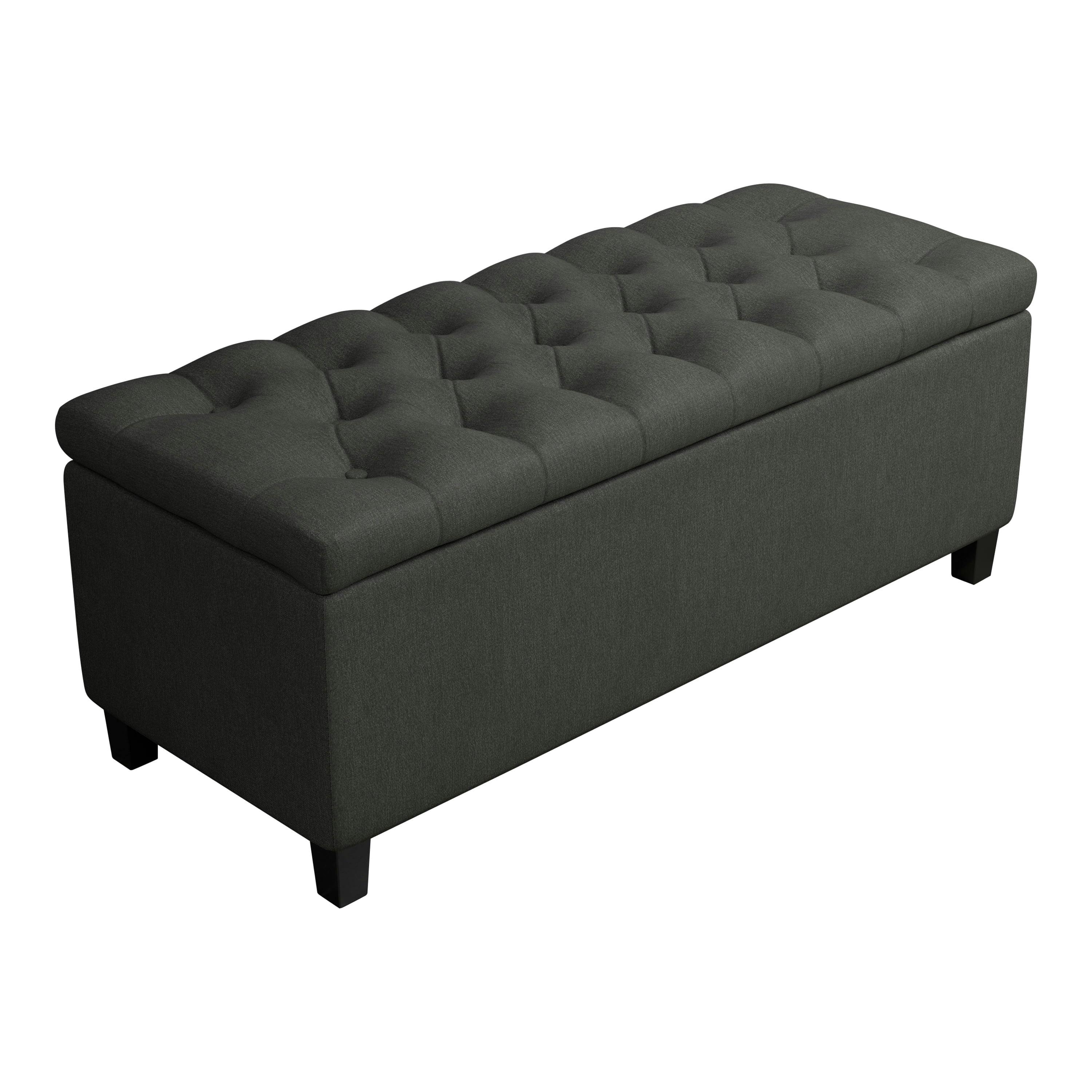 Charcoal Gray 44'' Transitional Tufted Storage Bench with Black Legs