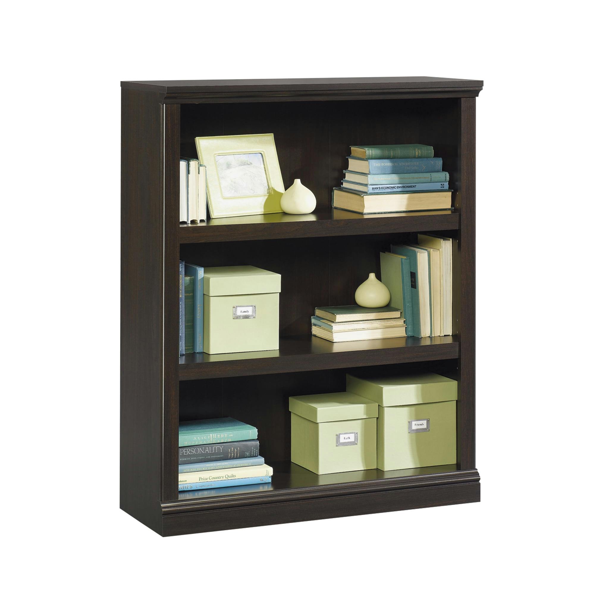 Adjustable Jamocha Wood 3-Shelf Bookcase in Black