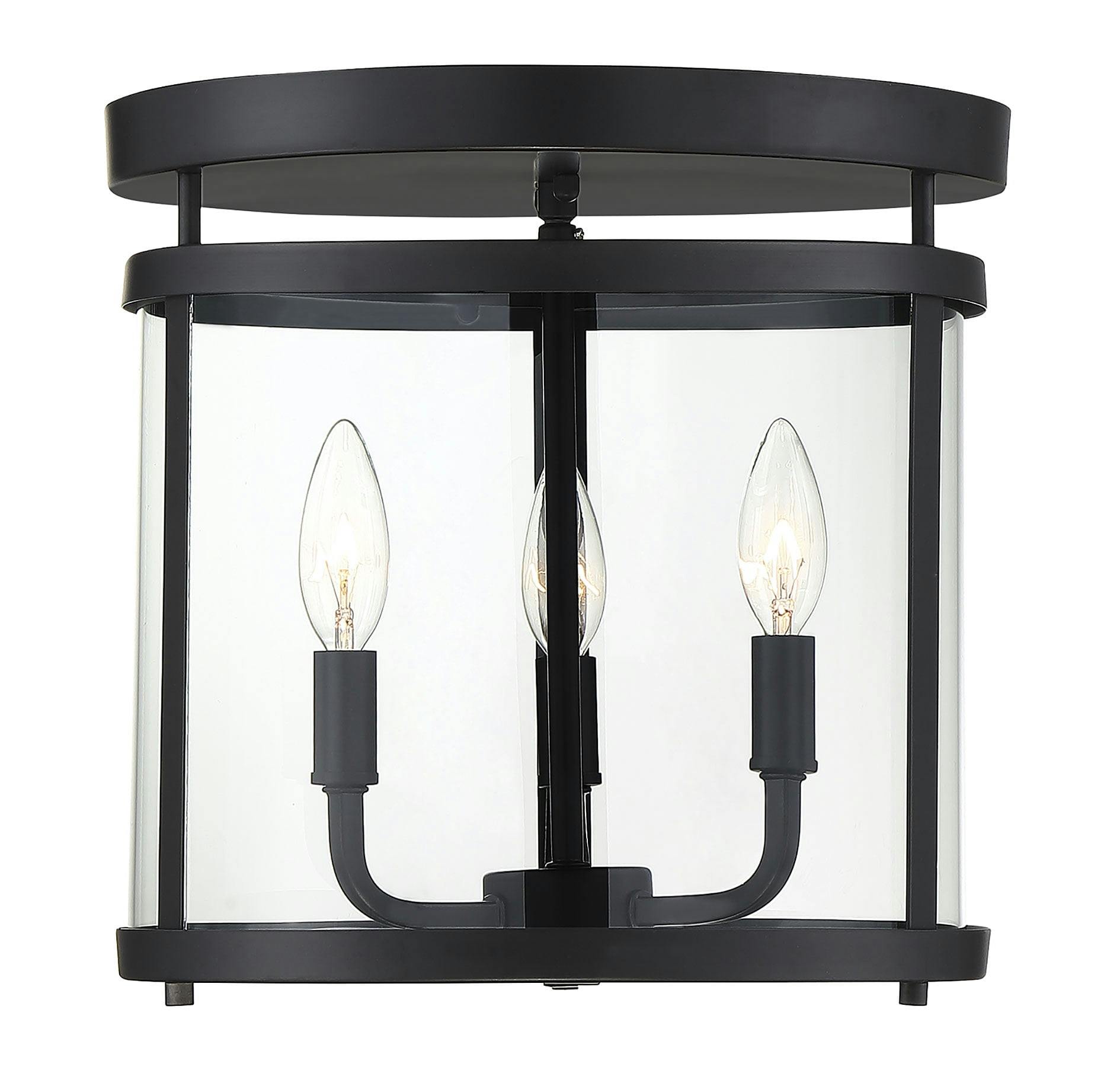 Penrose Matte Black 3-Light Semi-Flush Mount with Clear Glass