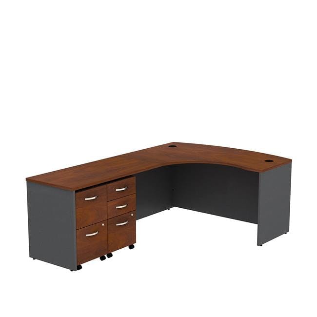 Hansen Cherry 90" Corner Desk with Drawer and Filing Cabinet