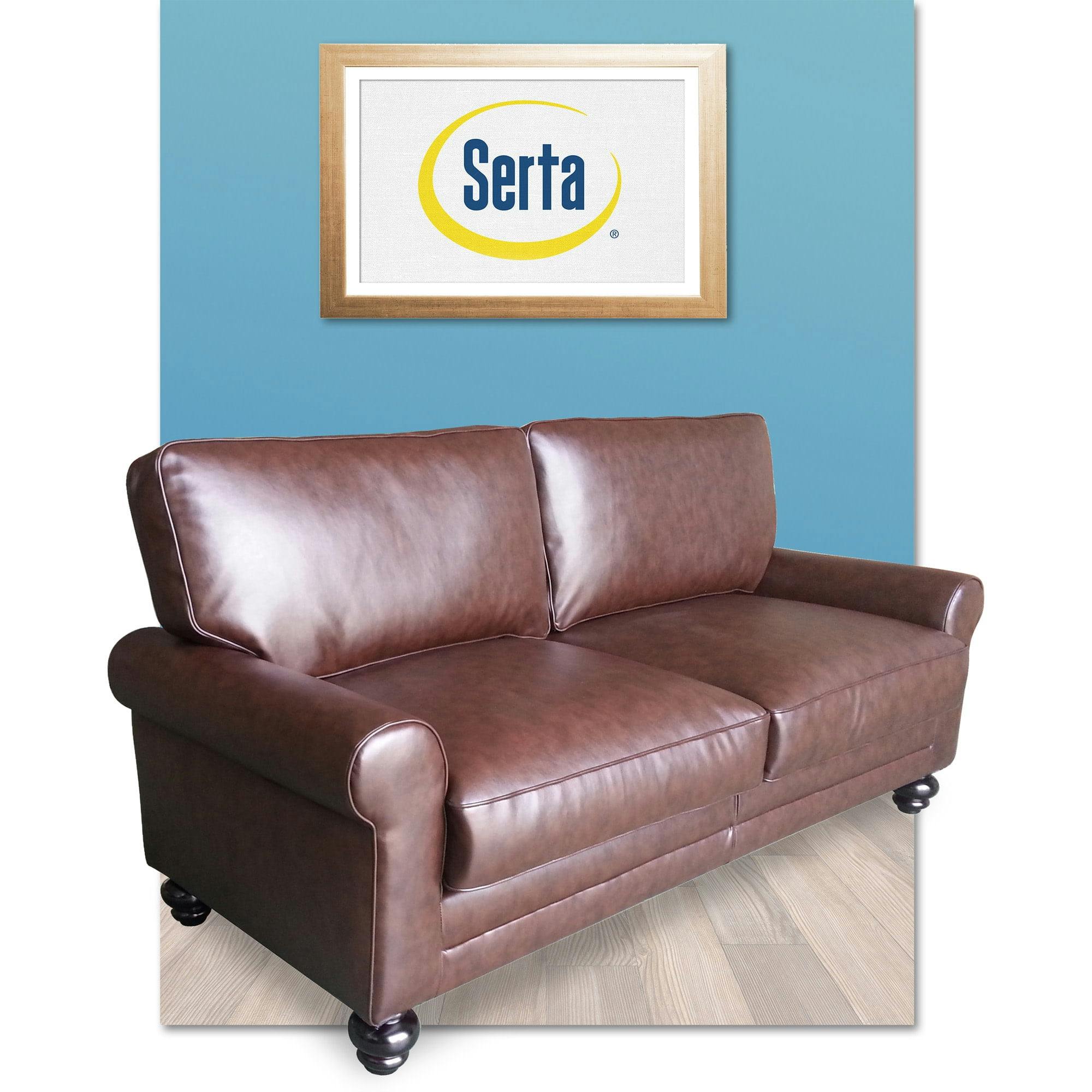Chestnut Brown Faux Leather Loveseat with Pillowy Back and Rounded Arms