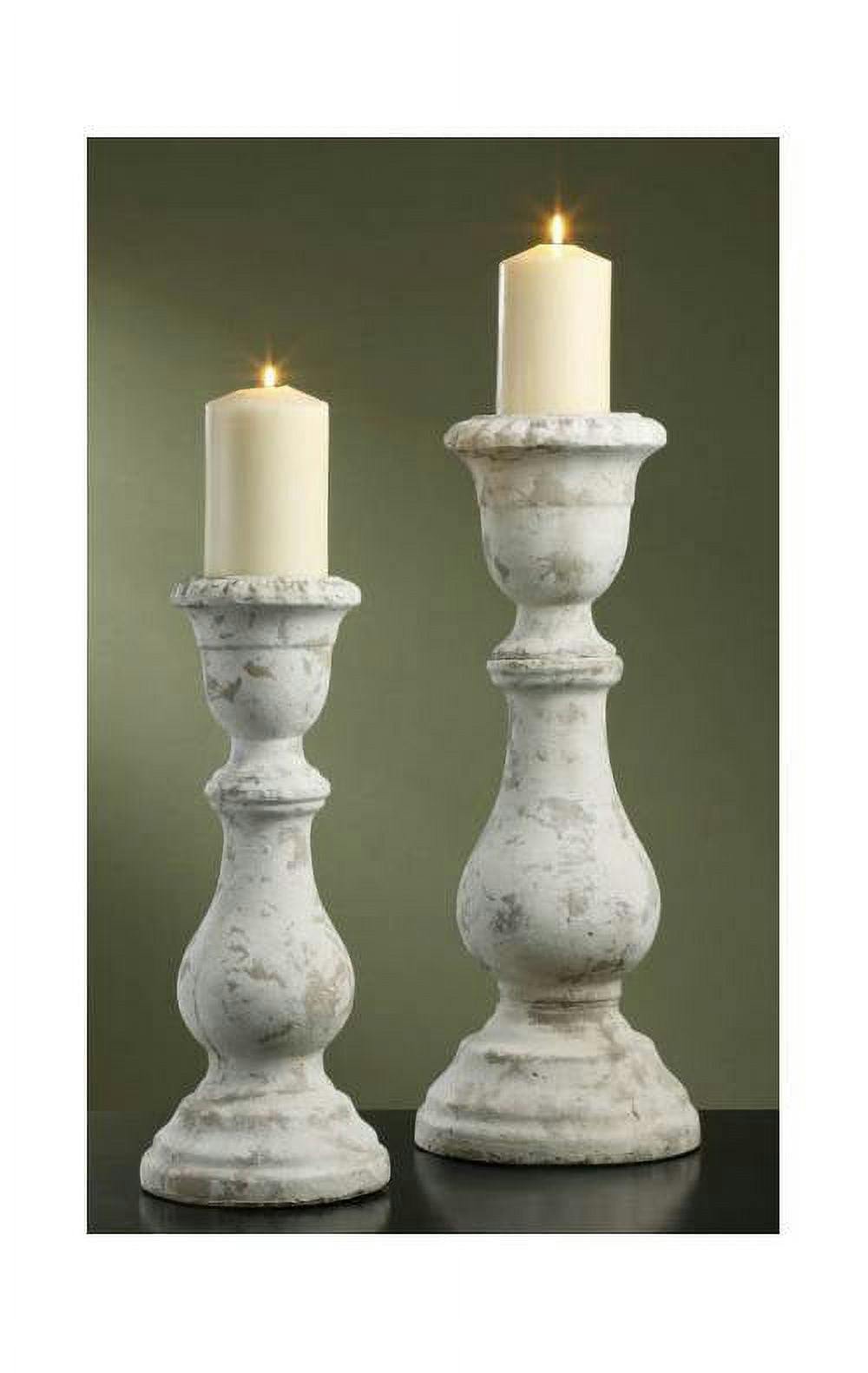 Newport Aged Ceramic Pedestal Candleholders, White/Cream, Set of 2