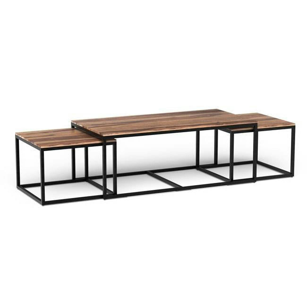 Contemporary Sheesham Wood & Metal Nesting Coffee Table Set