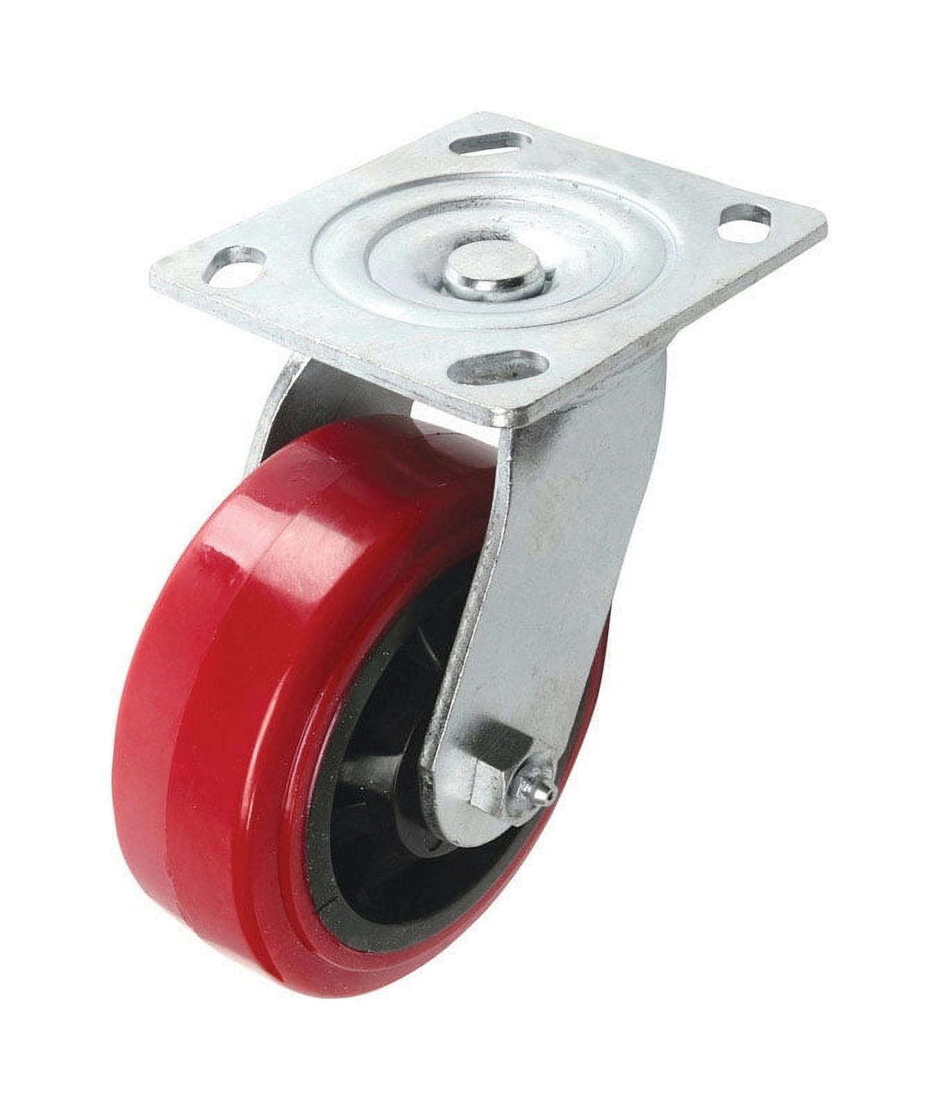 Heavy-Duty 5" Red Polyurethane Swivel Caster with Steel Plate Mount